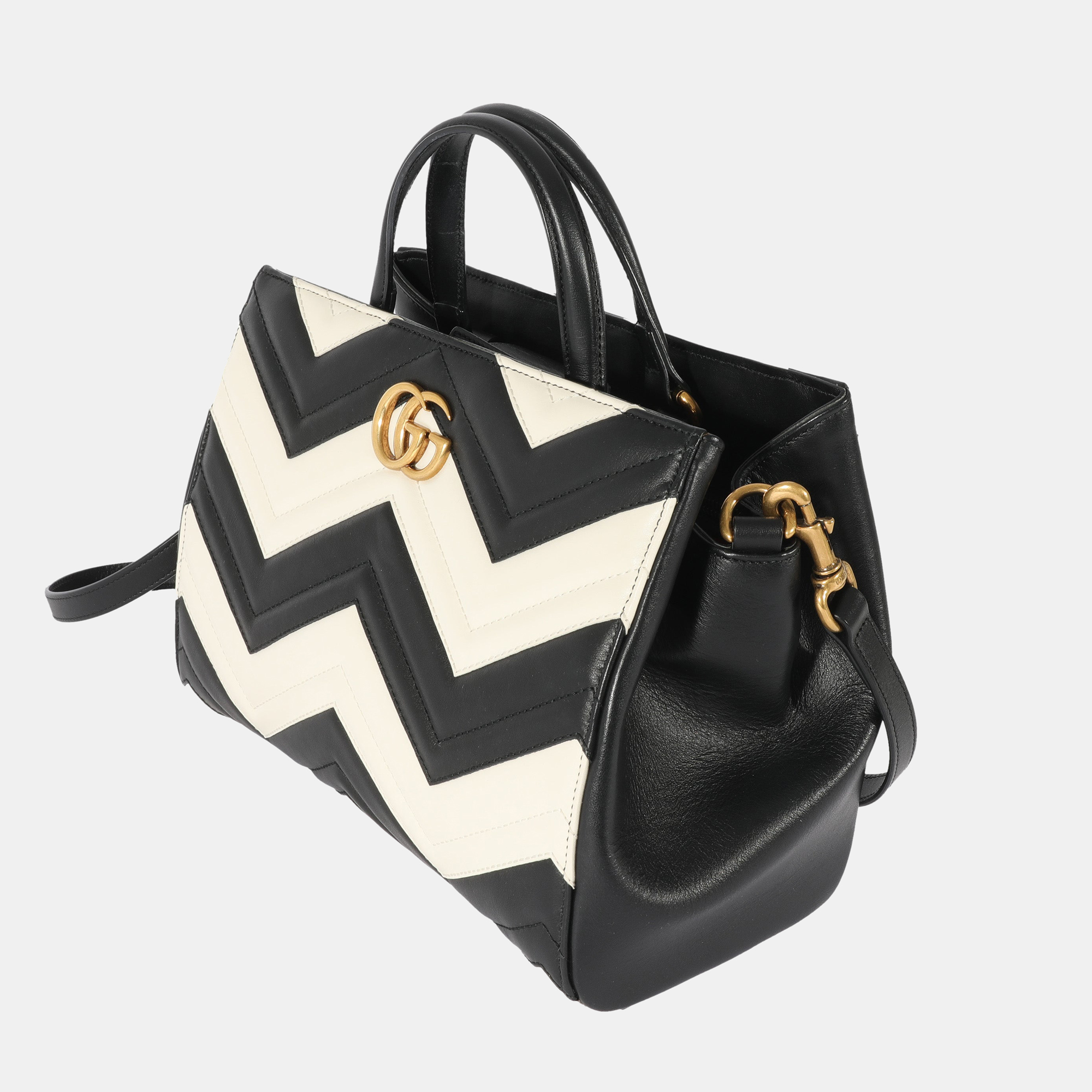 

Gucci White Black GG Marmont Top Handle Tote Bag