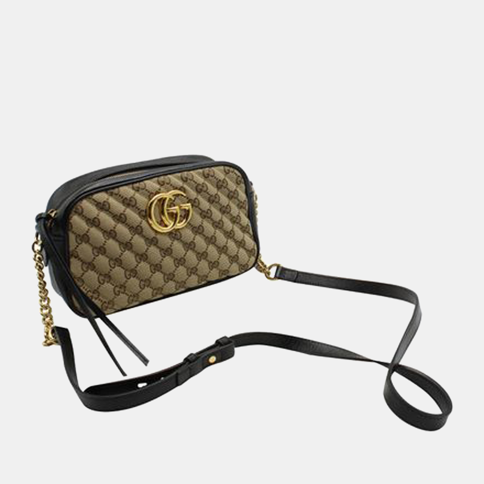 

Gucci Brown Canvas Leather GG Marmont Shoulder Bag