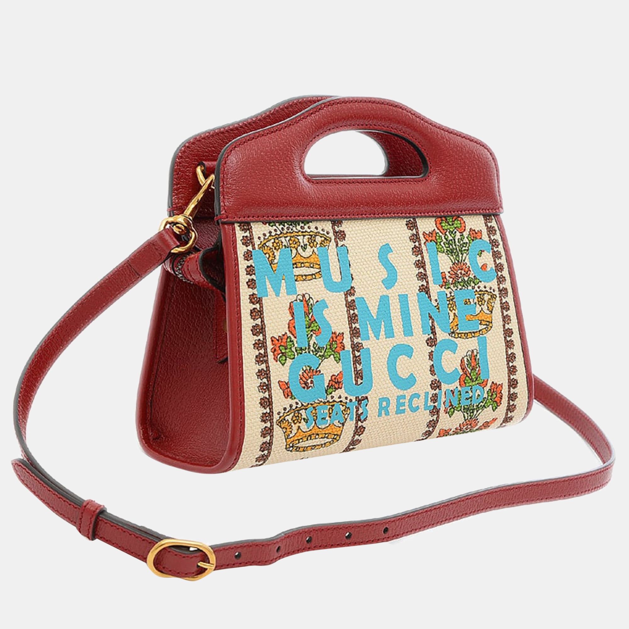 

Gucci Burgundy Leather and Canvas 100 Centennial Floral Crown Top Handle Bag