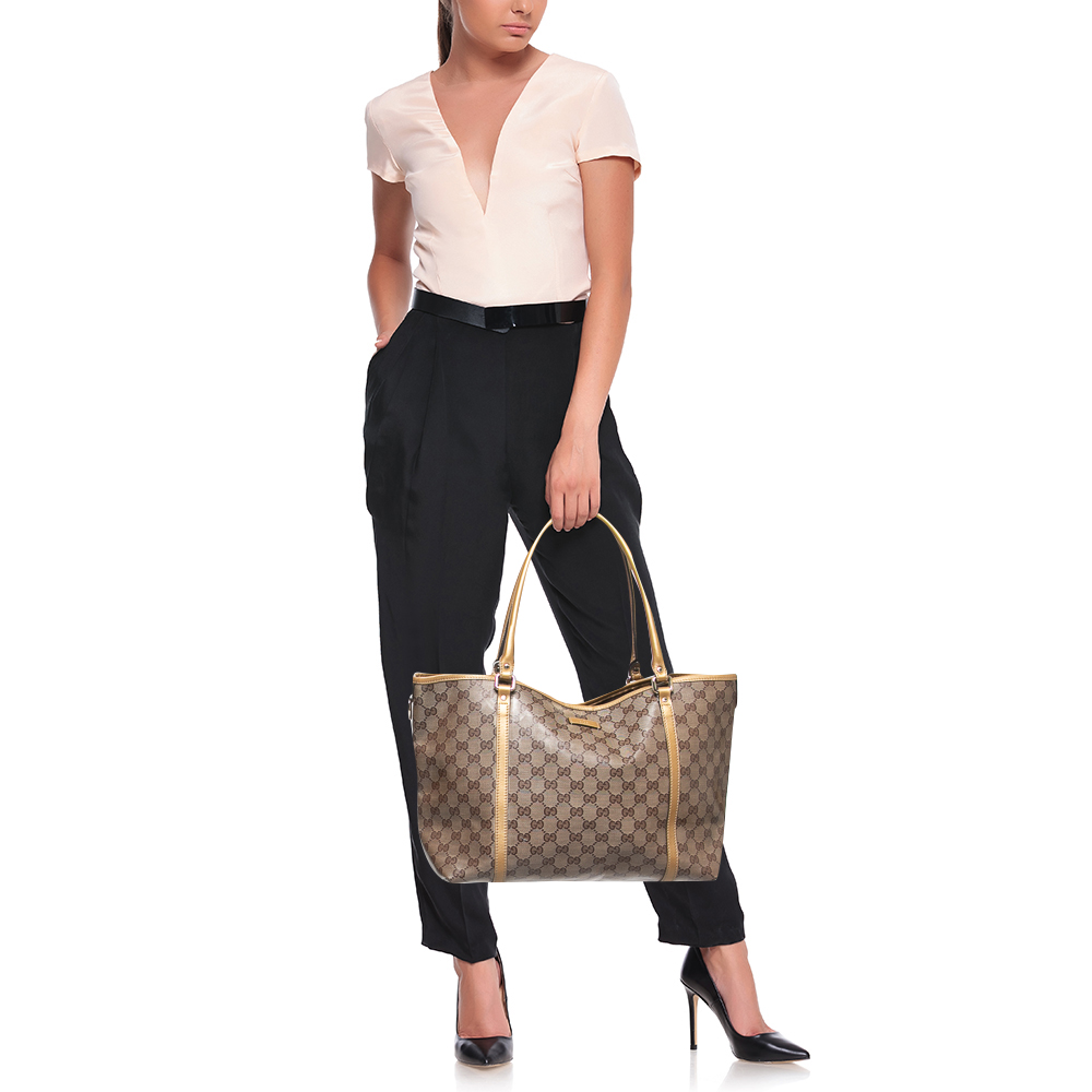 

Gucci Gold/Beige GG Crystal Canvas and Leather Medium Joy Tote