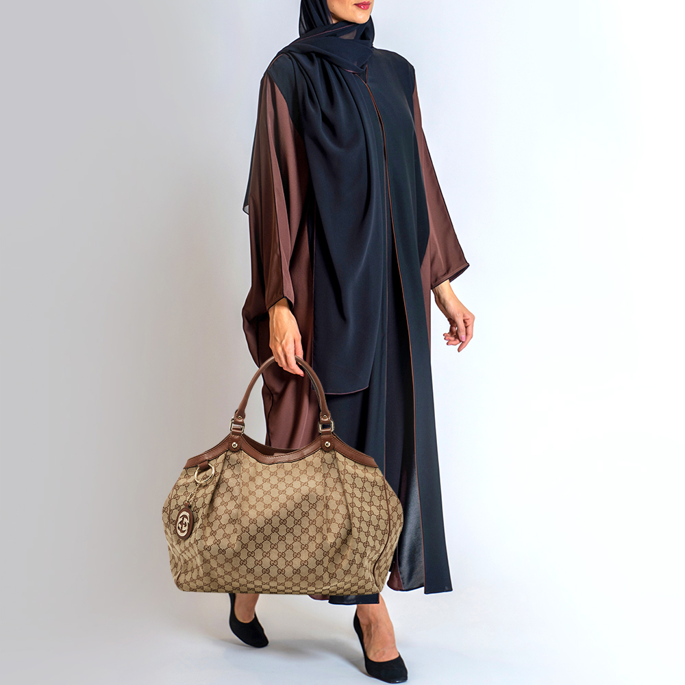 

Gucci Brown/Beige GG Canvas and Leather Large Sukey Tote