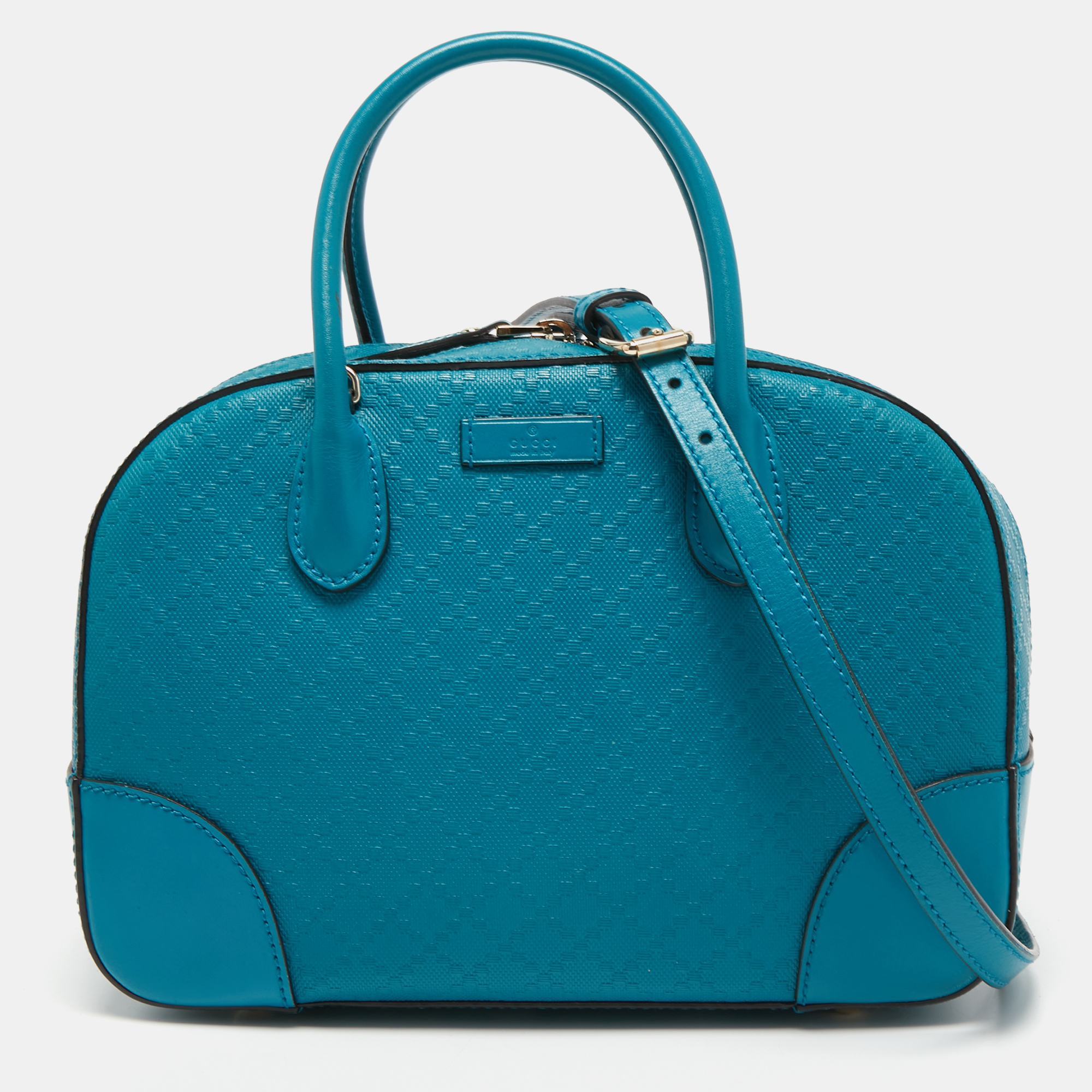 Pre-owned Gucci Teal Blue Bright Diamante Leather Small Satchel