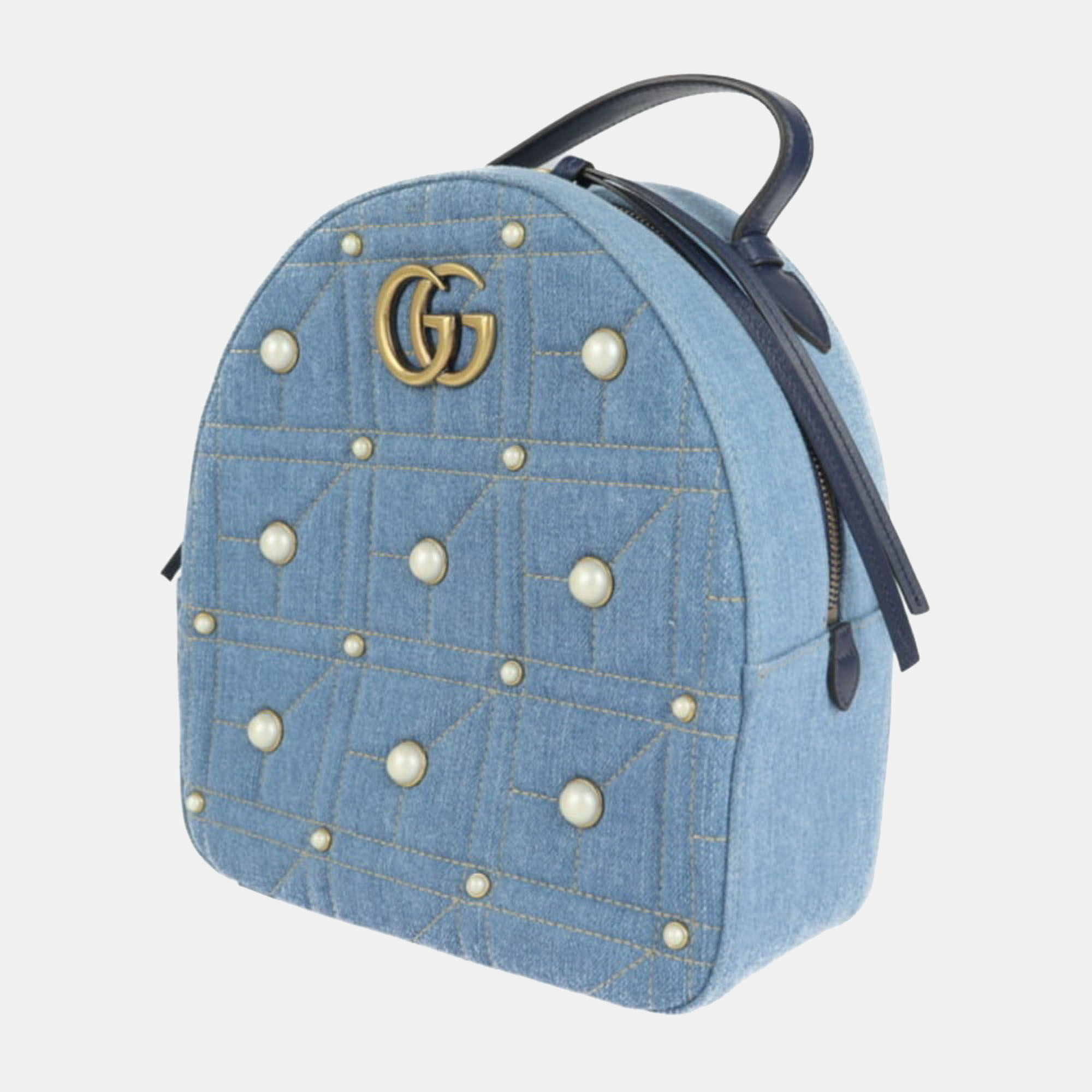 

Gucci Blue Denim GG Marmont Pearl Backpack