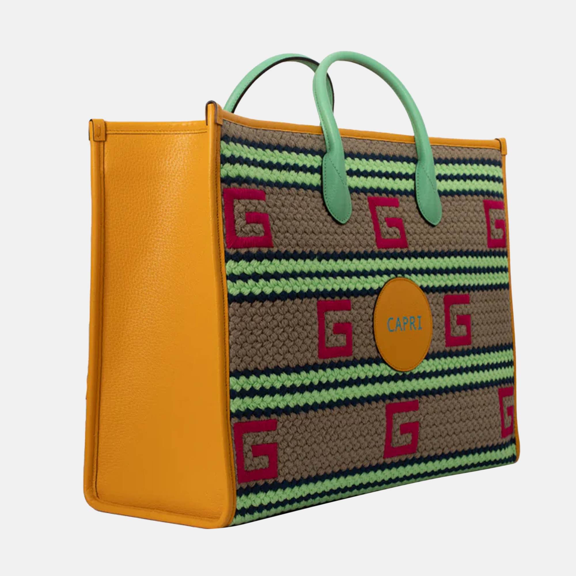 

Gucci Grey & Yellow Canvas 'Capri' Striped Tote Bag, Multicolor