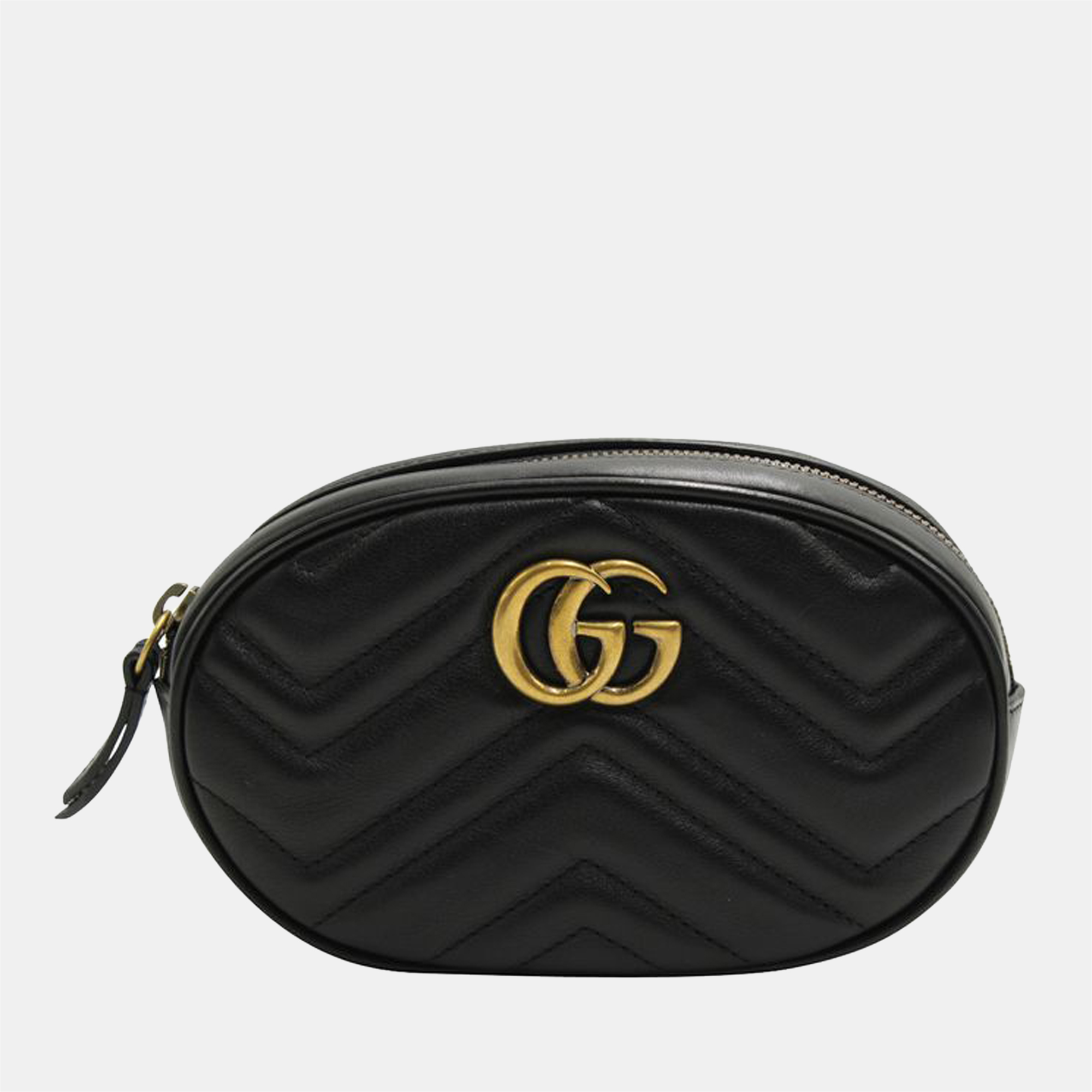 Pre-owned Gucci Black Leather Gg Marmont Oval Belt Bag