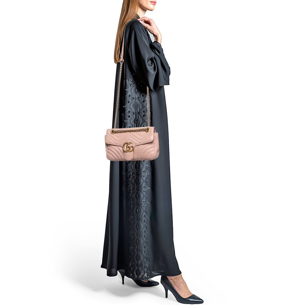 

Gucci Pink Matelassé Leather Small GG Marmont Shoulder Bag
