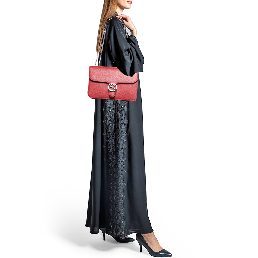 

Gucci Red Leather Dollar Interlocking Shoulder Bag