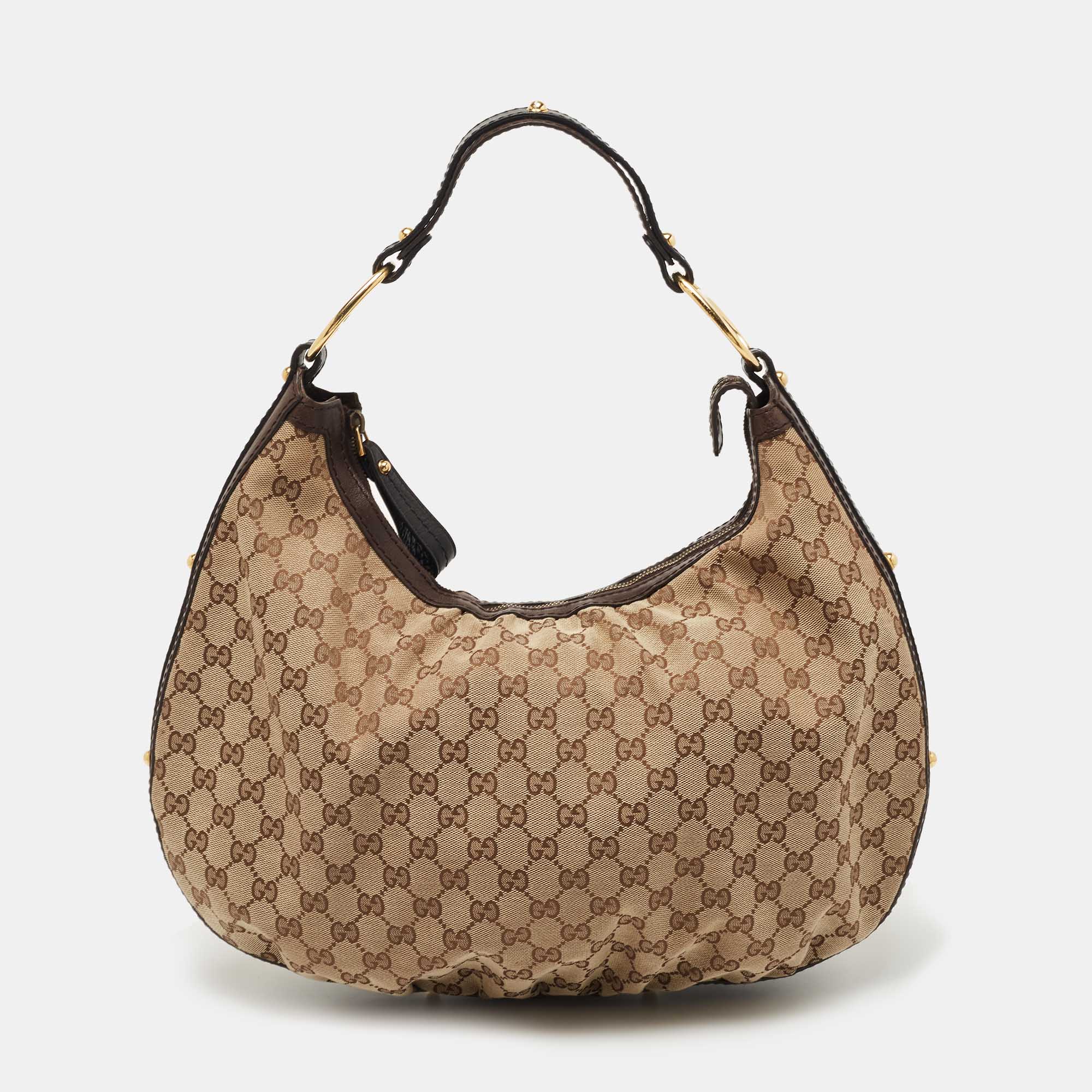 Pre Owned Gucci Beige/Black GG Canvas Interlocking G Medium Hobo 