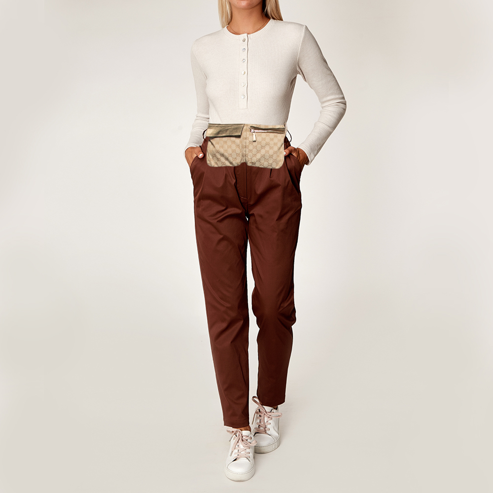 

Gucci Beige/Gold GG Canvas and Leather Double Pocket Belt Bag