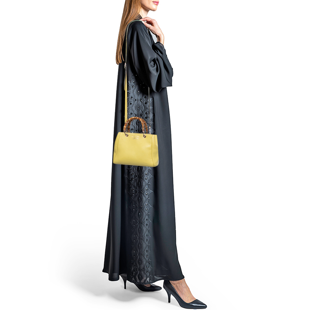

Gucci Yellow Leather Mini Bamboo Tote