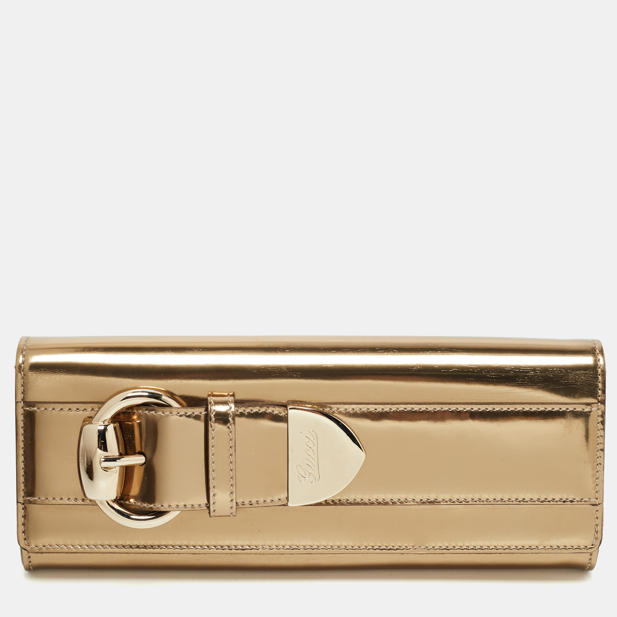 GUCCI Pre-owned Gold Patent Leather Romy Clutch