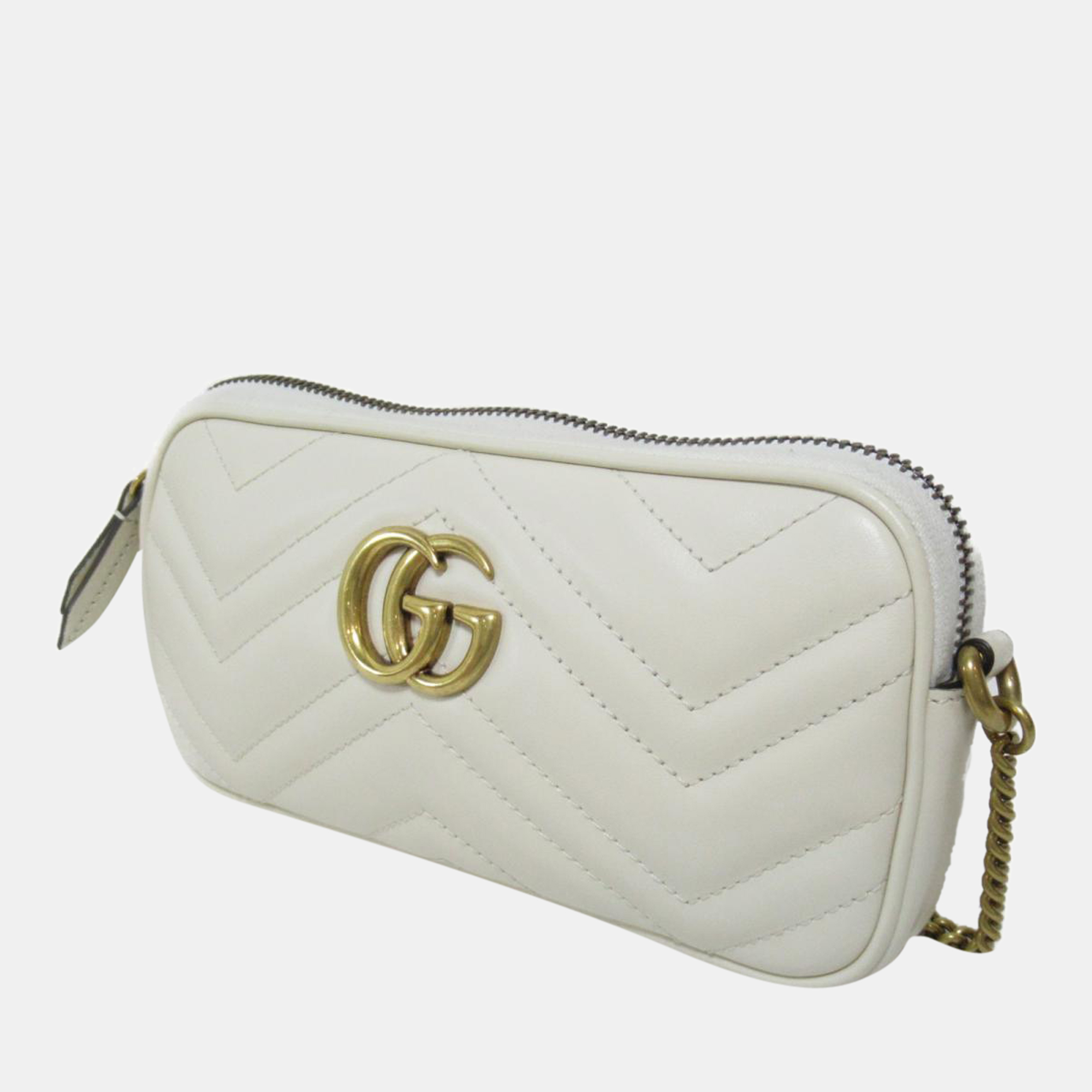 

Gucci White Leather GG Marmont Small Shoulder Bag