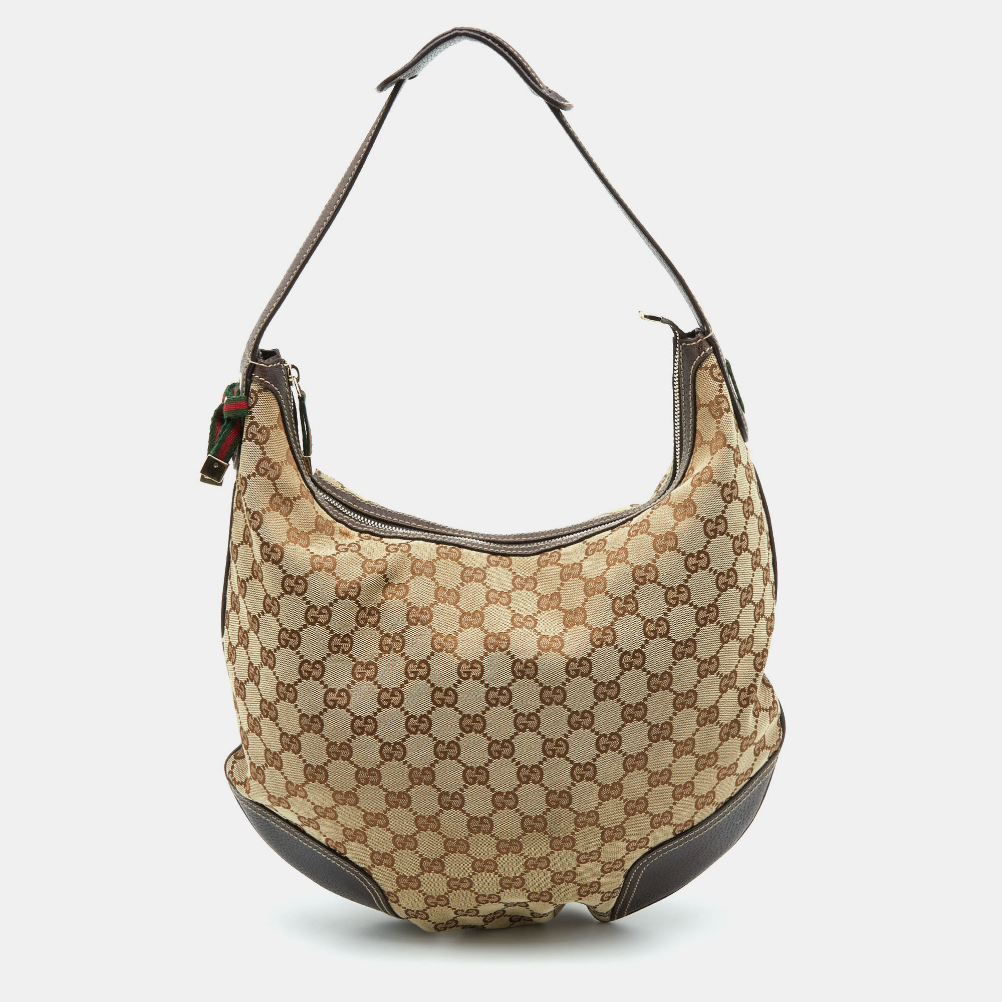 Pre-owned Gucci Beige/brown Gg Canvas And Leather Princy Hobo
