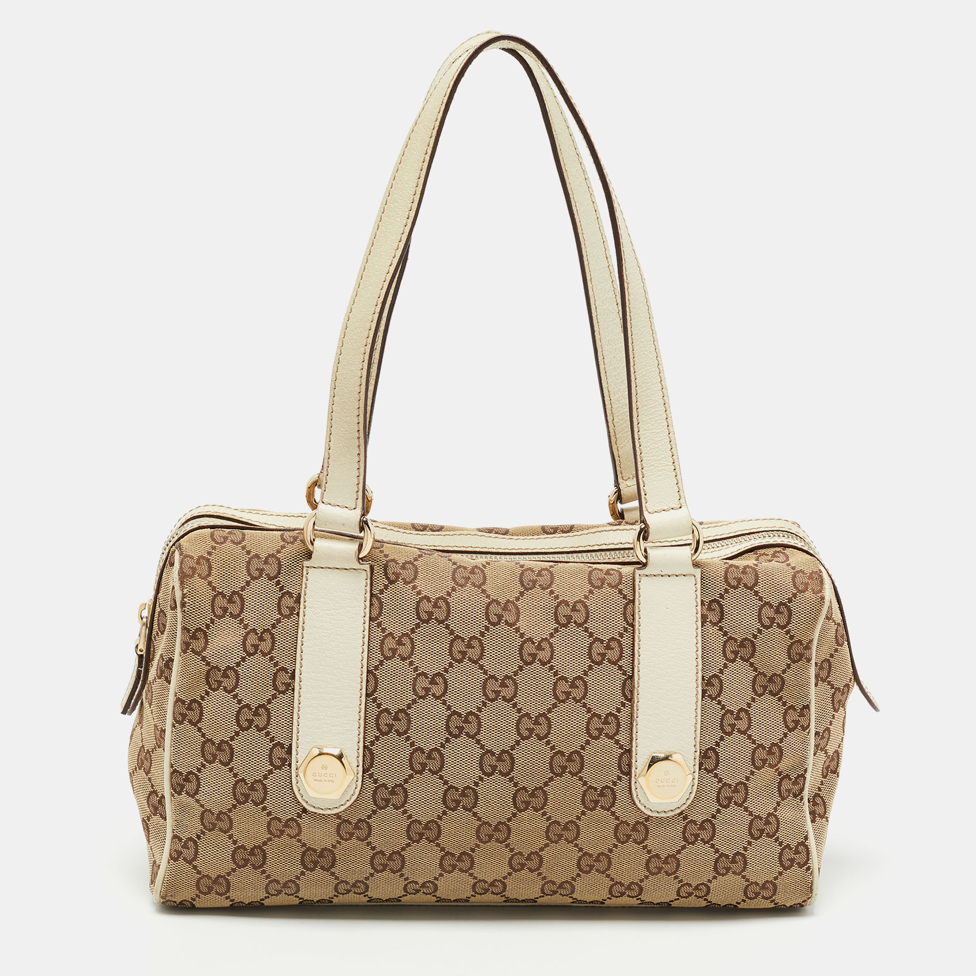 Pre-owned Gucci White/beige Gg Canvas Small Charmy Boston Bag