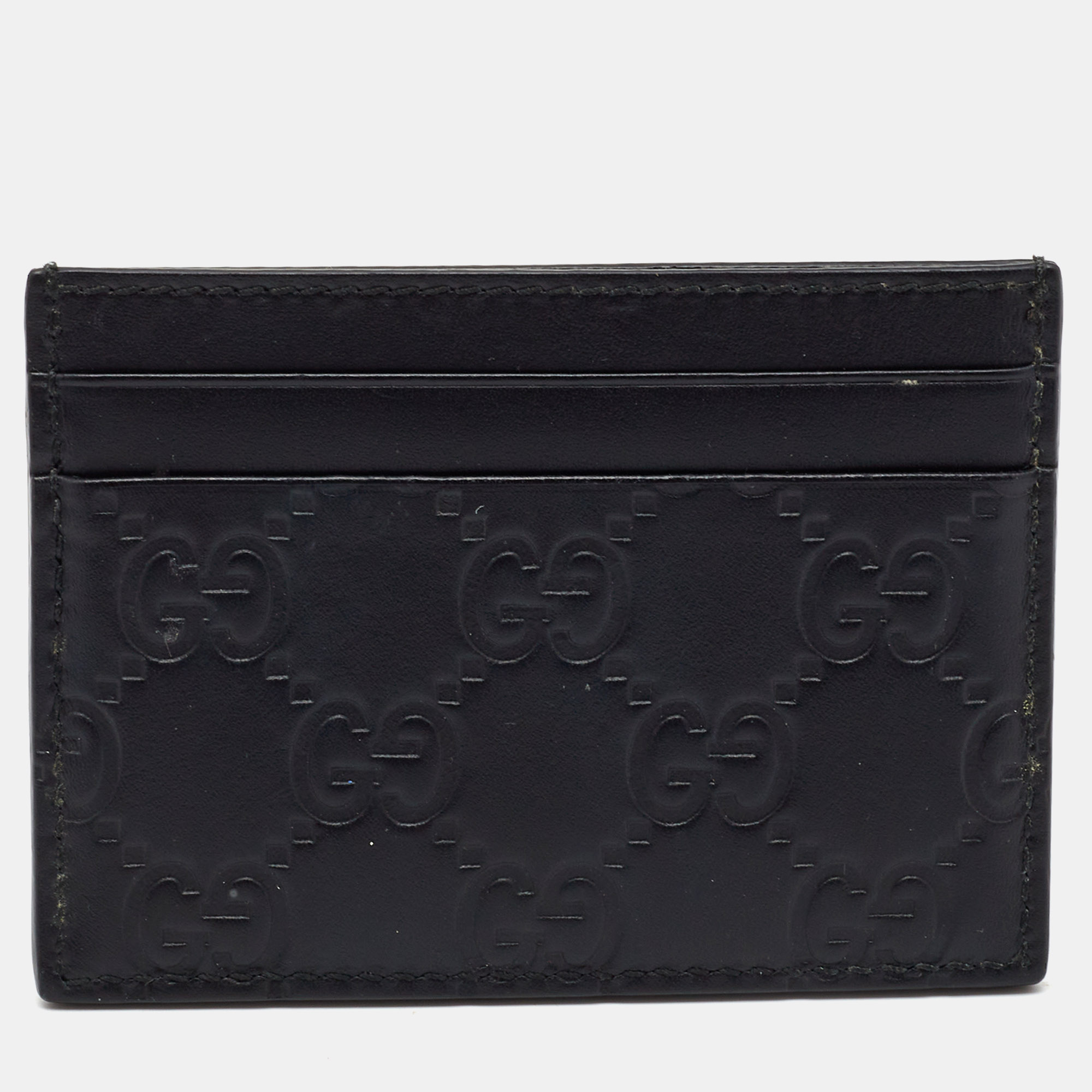 Pre-owned Gucci Ssima Leather Card Holder In Black