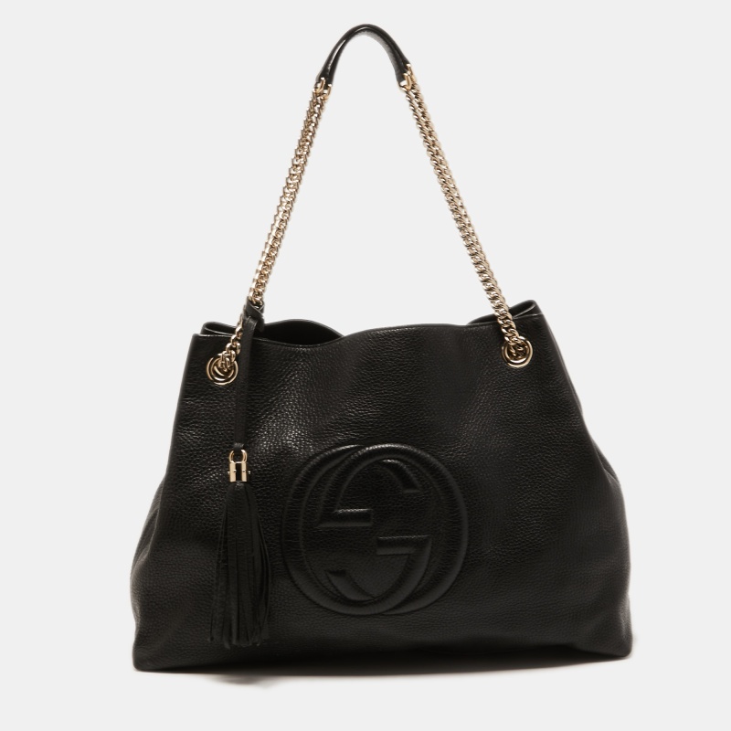 Pre Owned Gucci Black Grained Leather Large Soho Tote