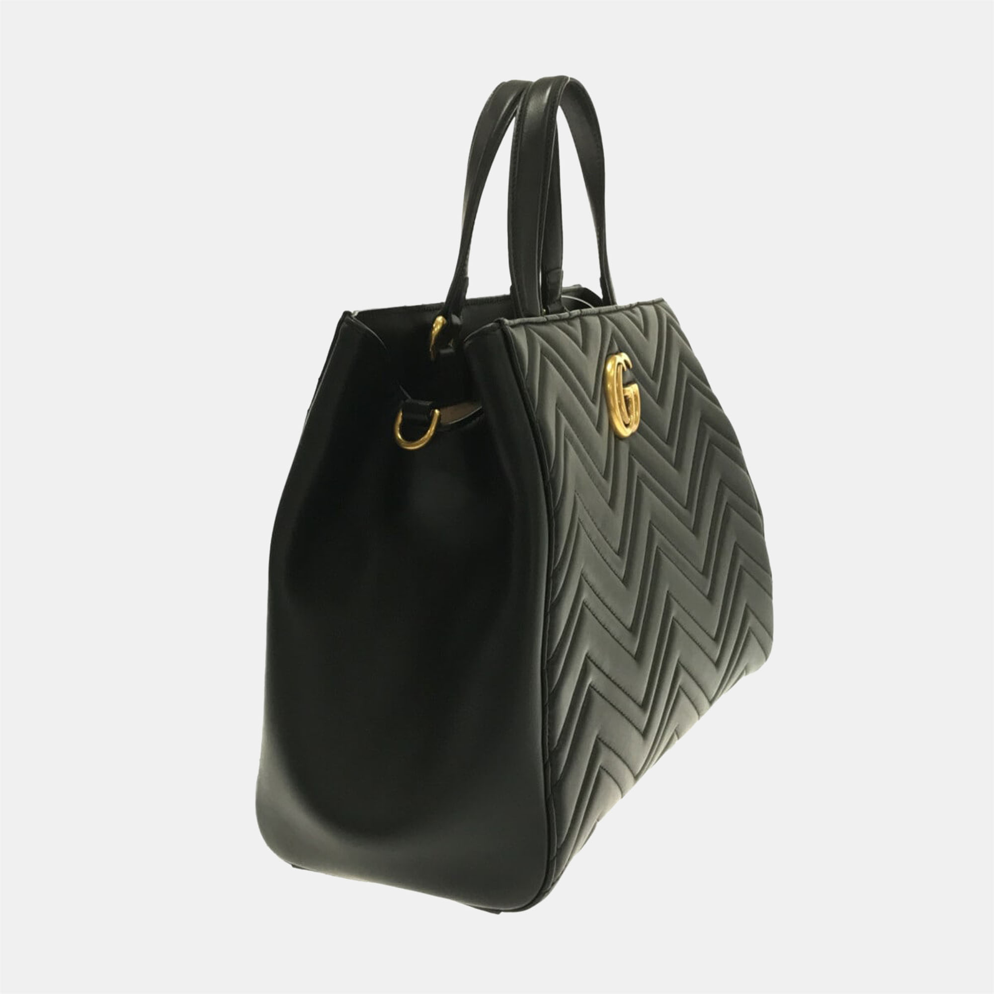 

Gucci Black Leather Medium GG Marmont Matelassé Tote Bag