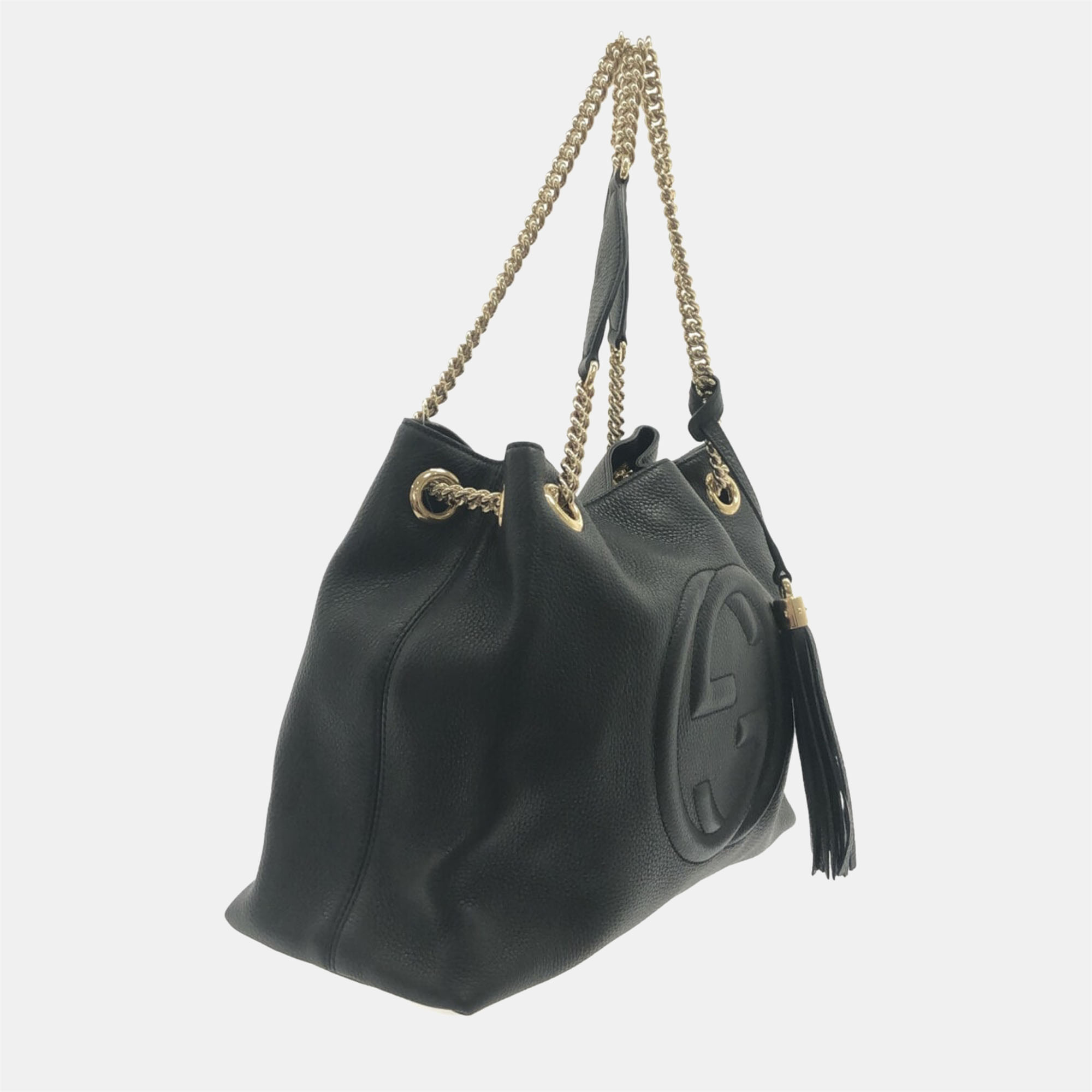 

Gucci Black Leather Medium Soho Chain Tote Bag