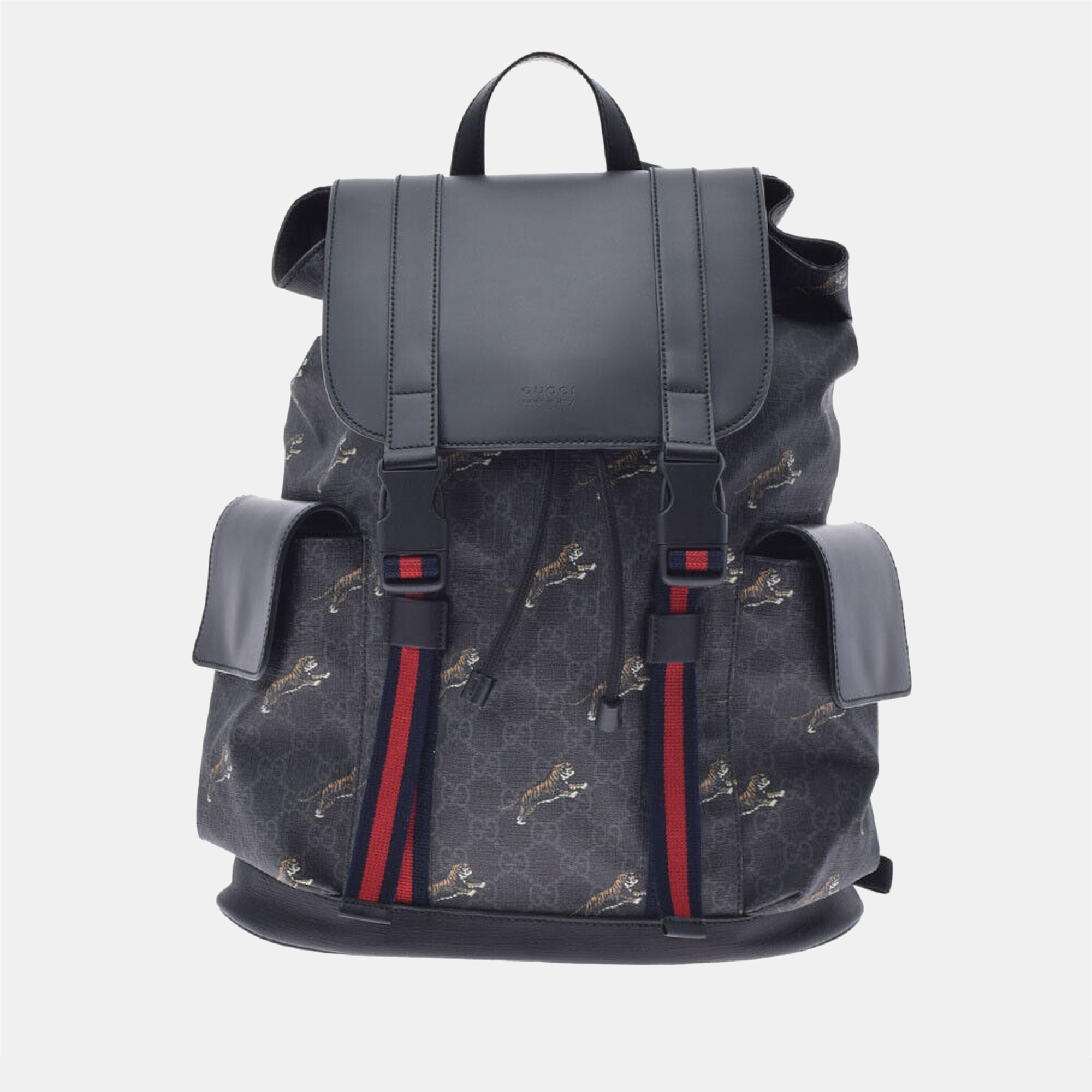 Pre-owned Gucci Black Canvas Leather Gg Supreme Flying Tiger Backpack