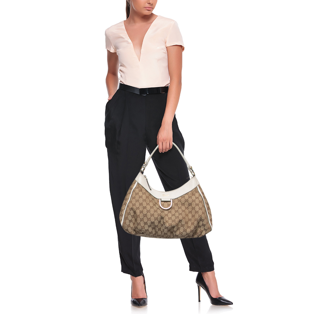 

Gucci White/Beige GG Canvas and Leather Large Abbey D Ring Shoulder Bag