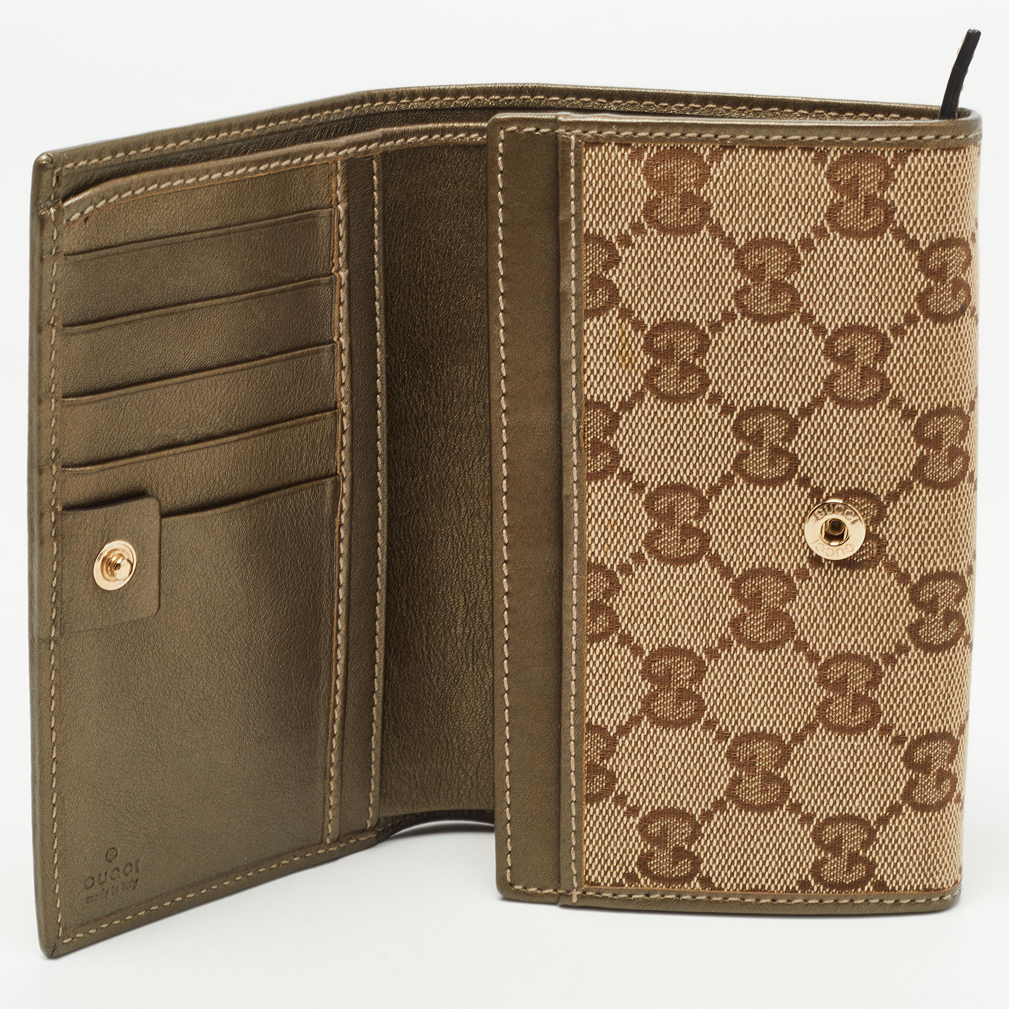

Gucci Beige GG Canvas and Leather Logo Flap Wallet