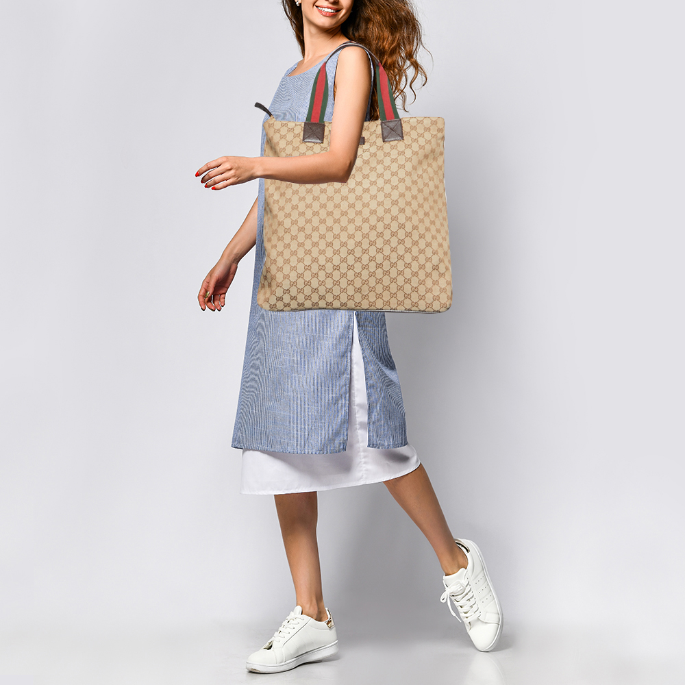 

Gucci Beige/Brown GG Canvas Web Handle Vertical Tote