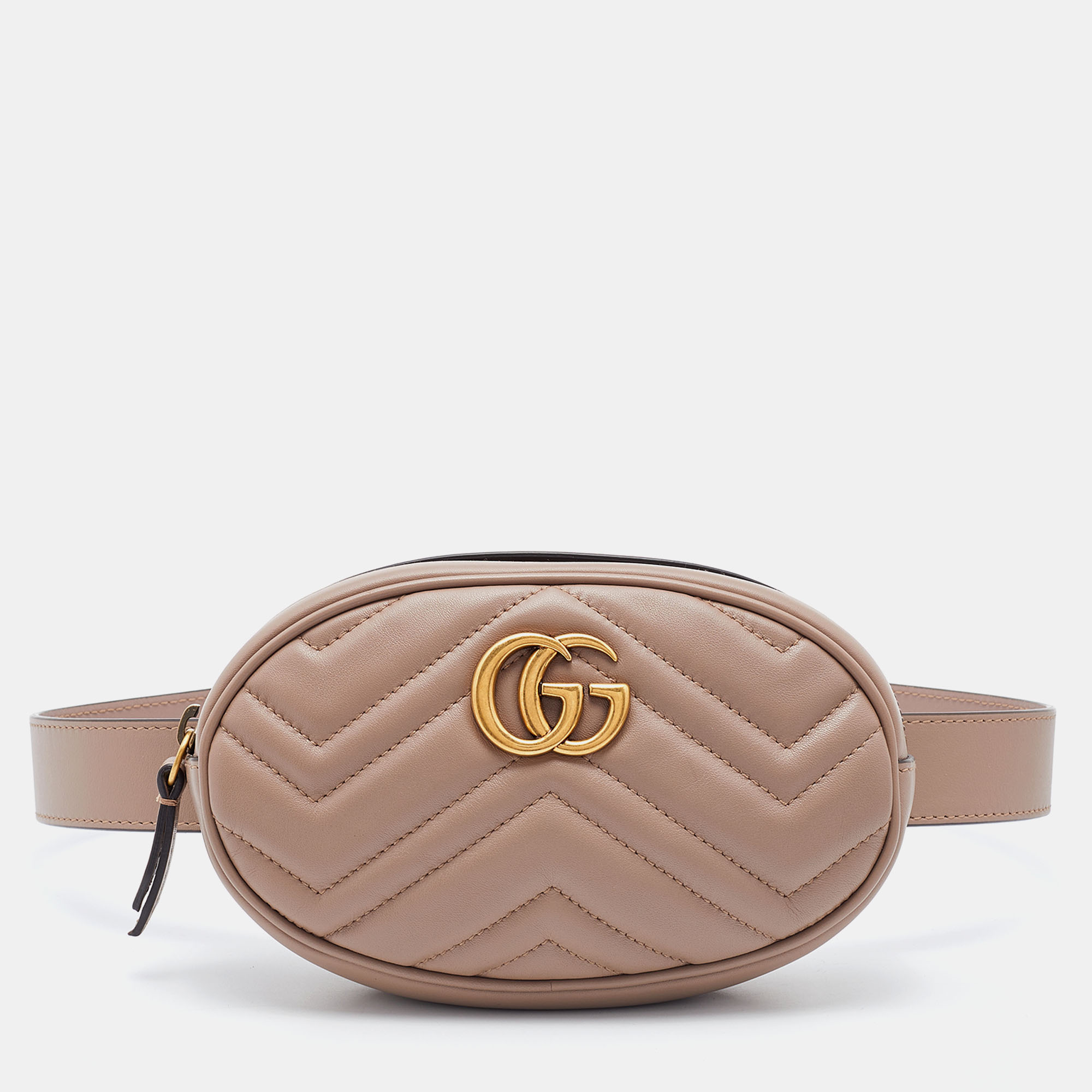 Pre-owned Gucci Beige Matelassé Leather Gg Marmont Belt Bag