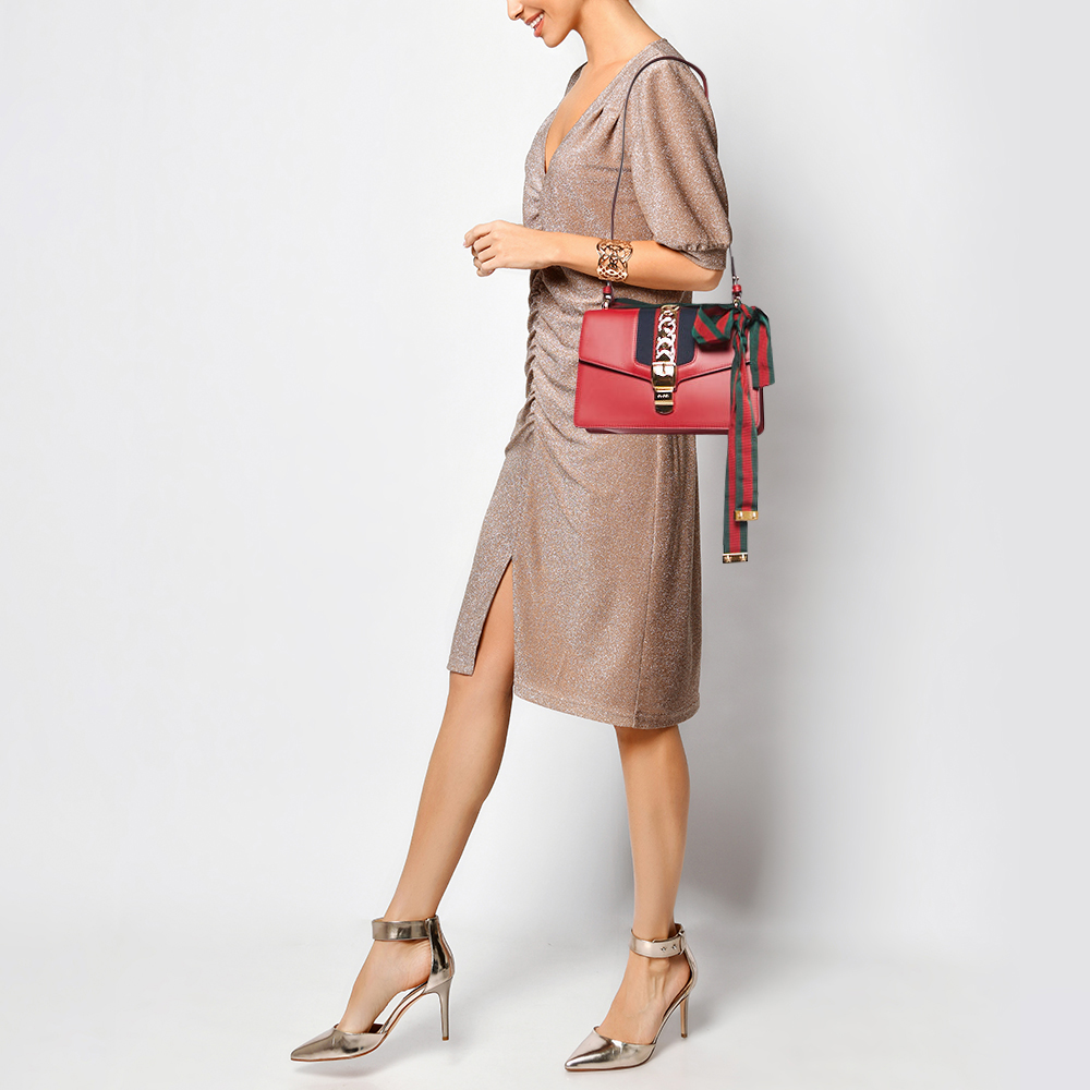 

Gucci Red Leather  Web Sylvie Shoulder Bag