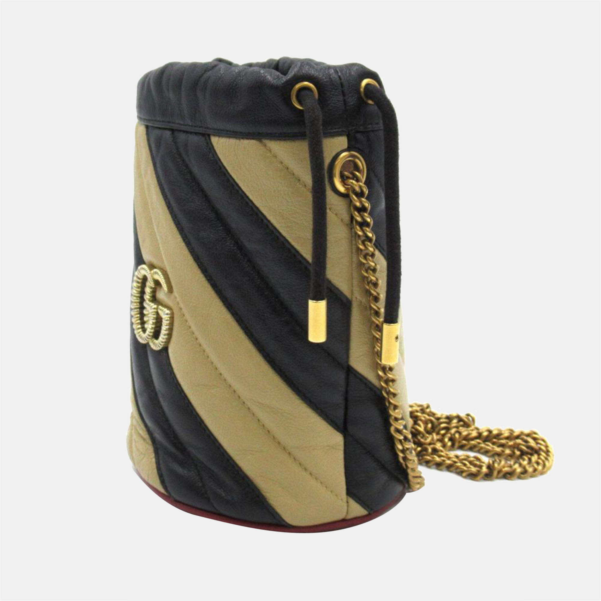 

Gucci Black/Beige Leather GG Marmont Torchon Bucket Bag