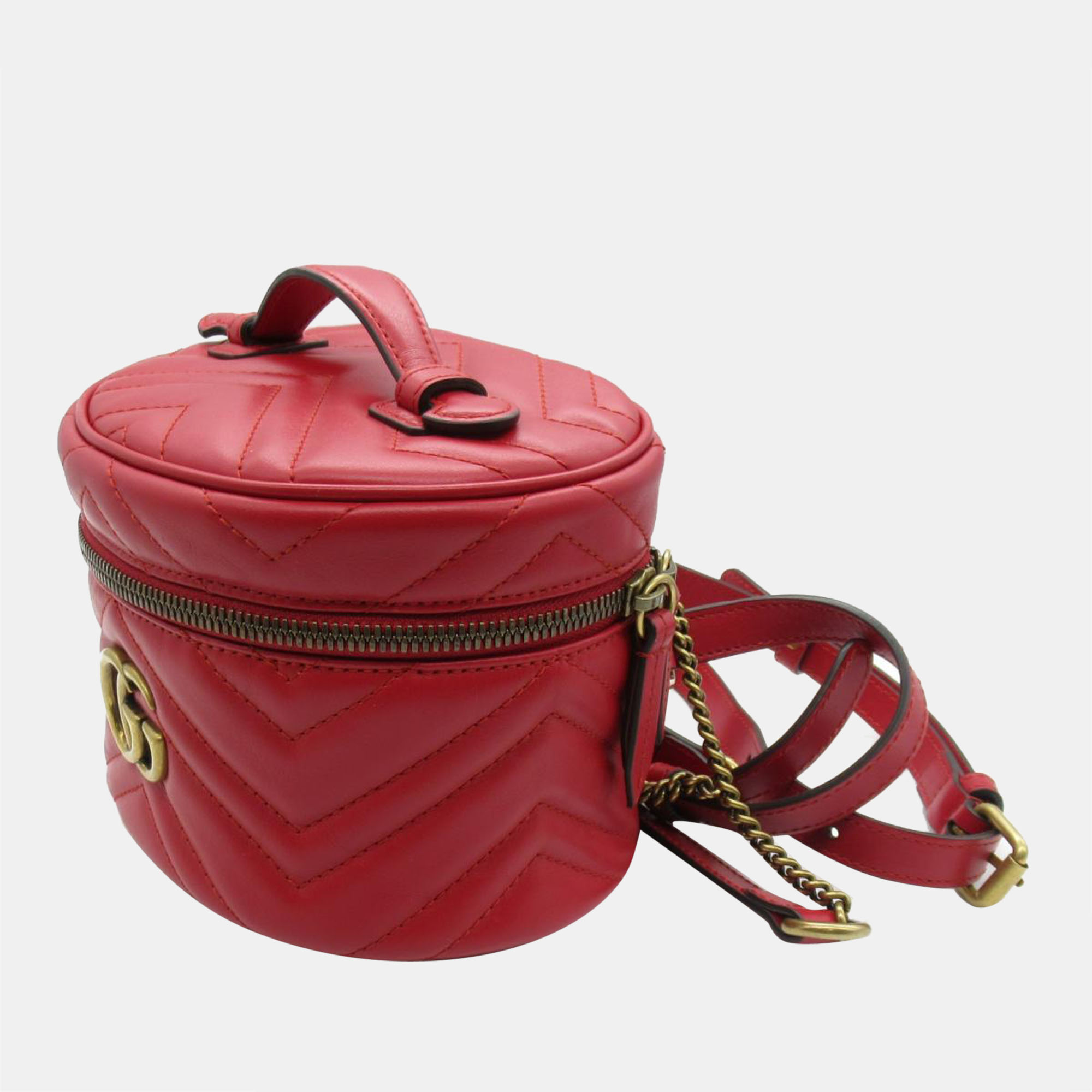 

Gucci Red Leather Round GG Marmont Mini Backpack
