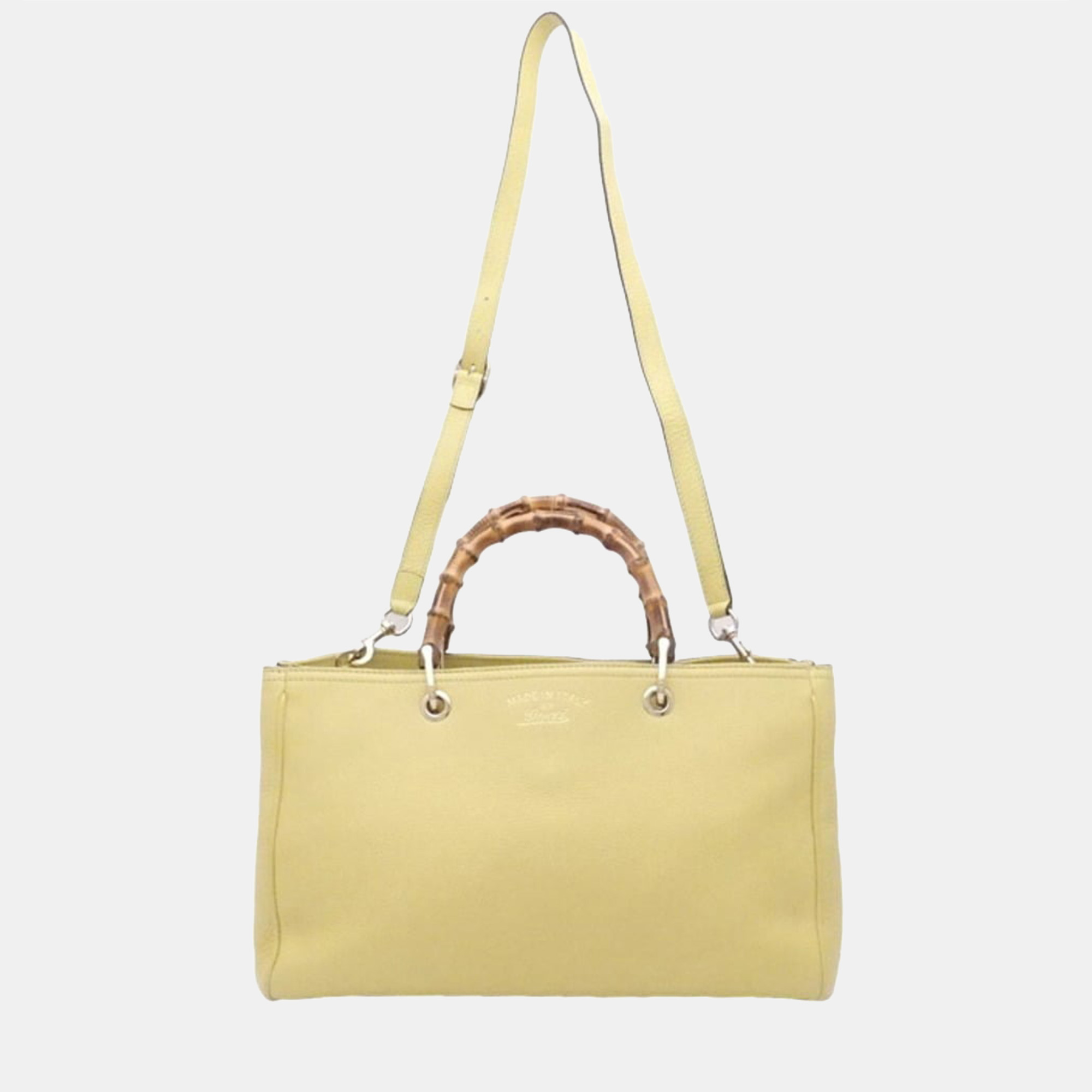 

Gucci Yellow Leather Bamboo Shopper Tote Bag