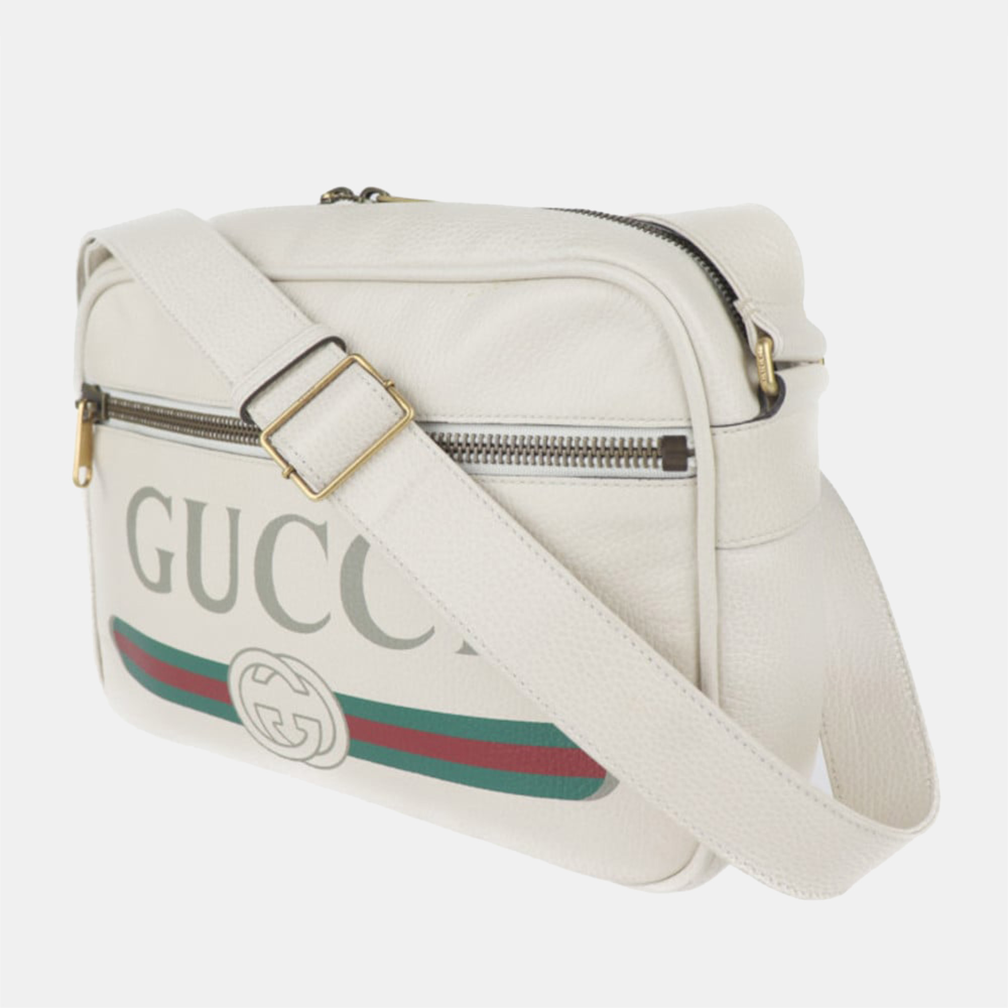 

Gucci White Leather Logo Messenger Bag