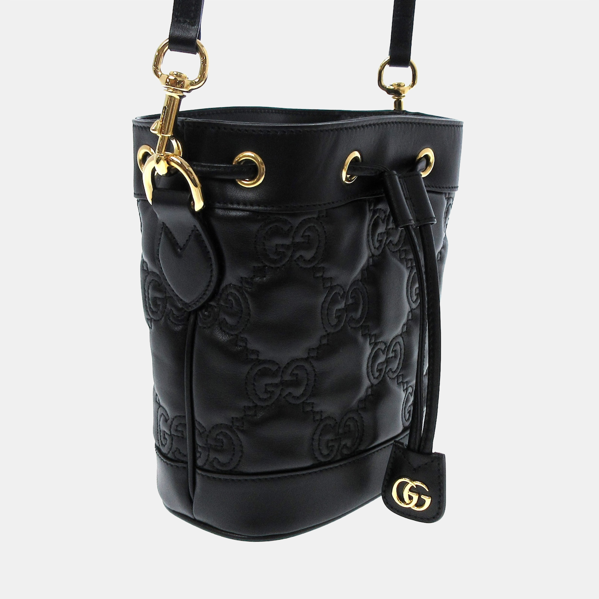 

Gucci Black Leather GG Matelassé Bucket Bag