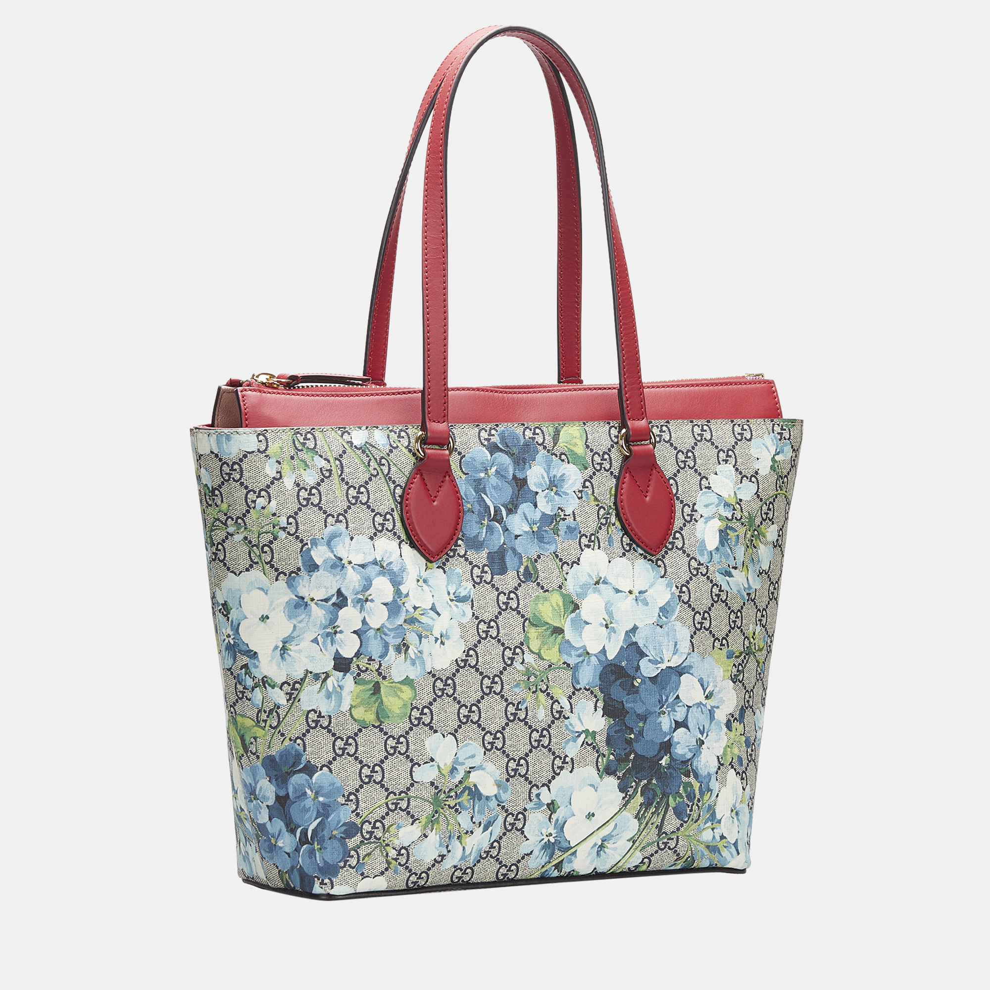 

Gucci Red/Grey Medium GG Supreme Blooms Tote