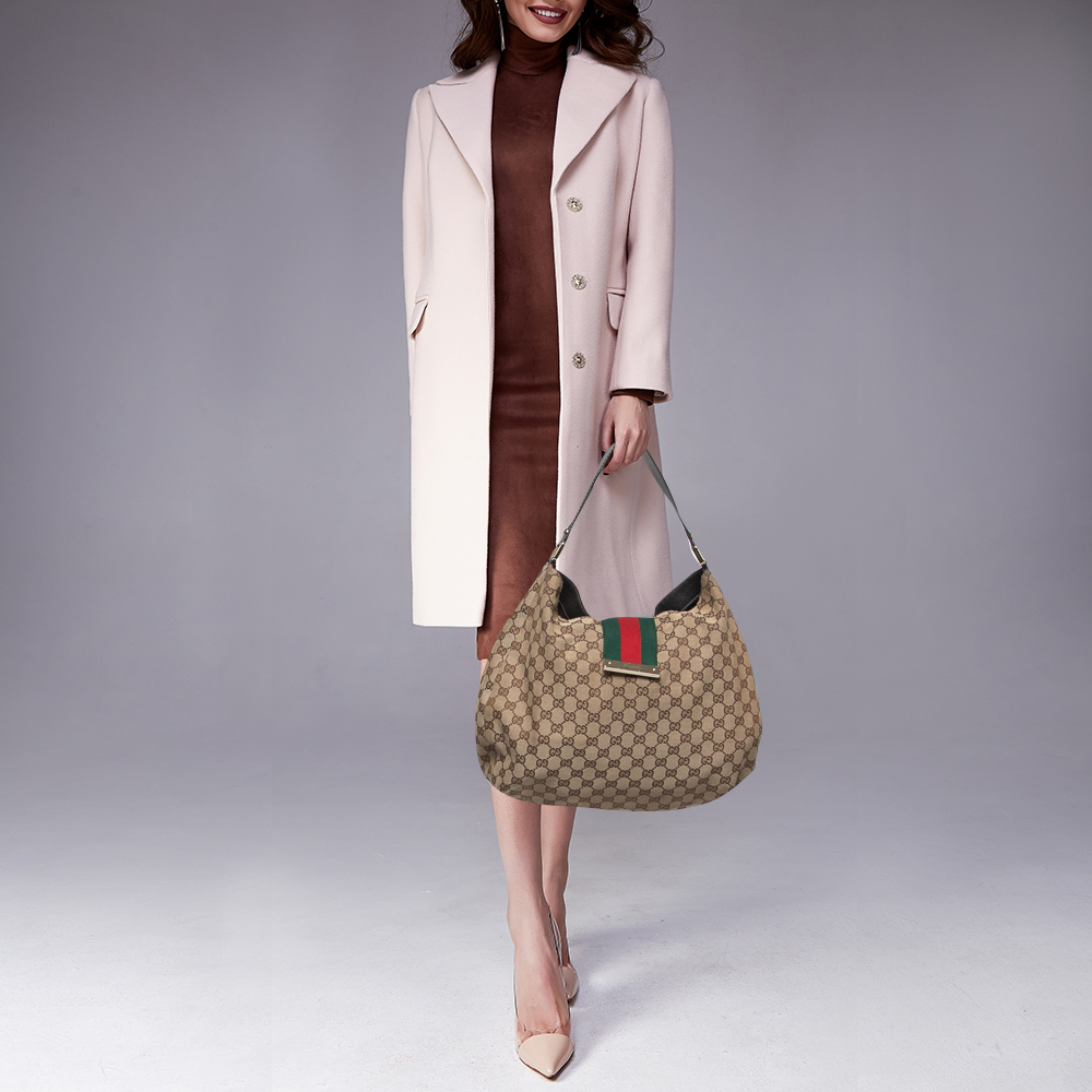 

Gucci Beige GG Canvas Ladies Web Hobo