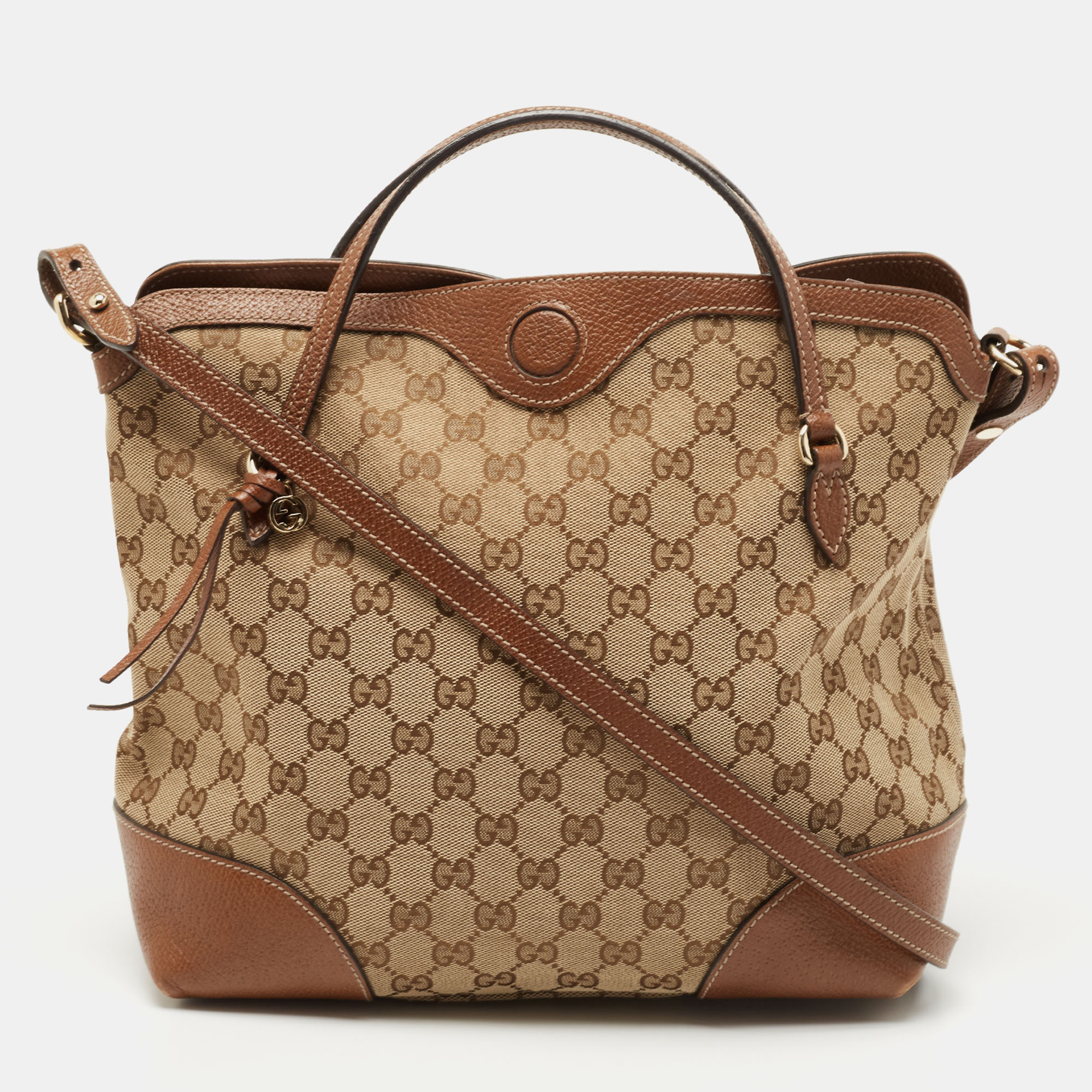 Pre Owned Gucci Brown/Beige GG Canvas and Leather Bree Foldover Bag