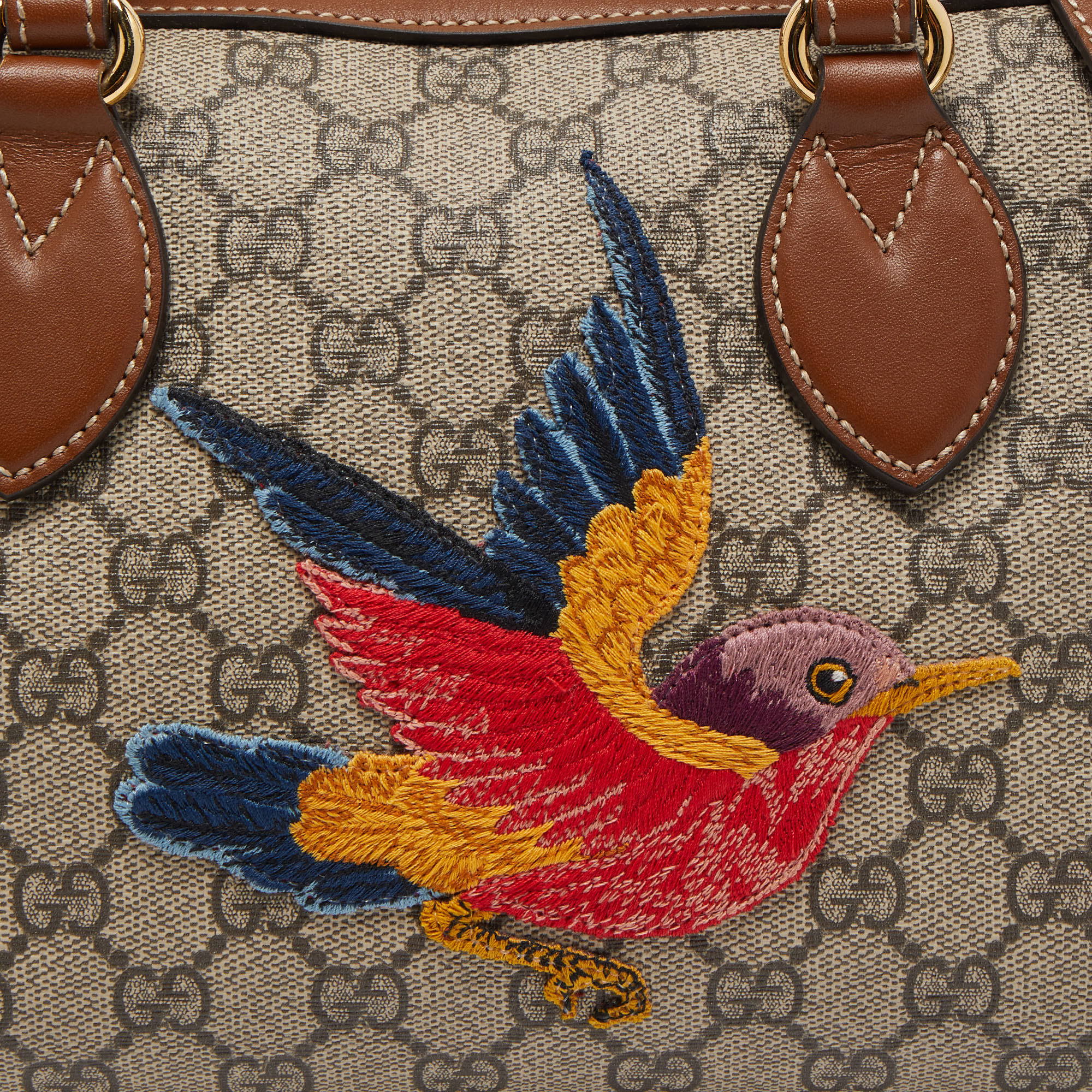 Gucci Brown/Beige GG Supreme Canvas and Leather Limited Edition Small Bird  Boston Bag Gucci