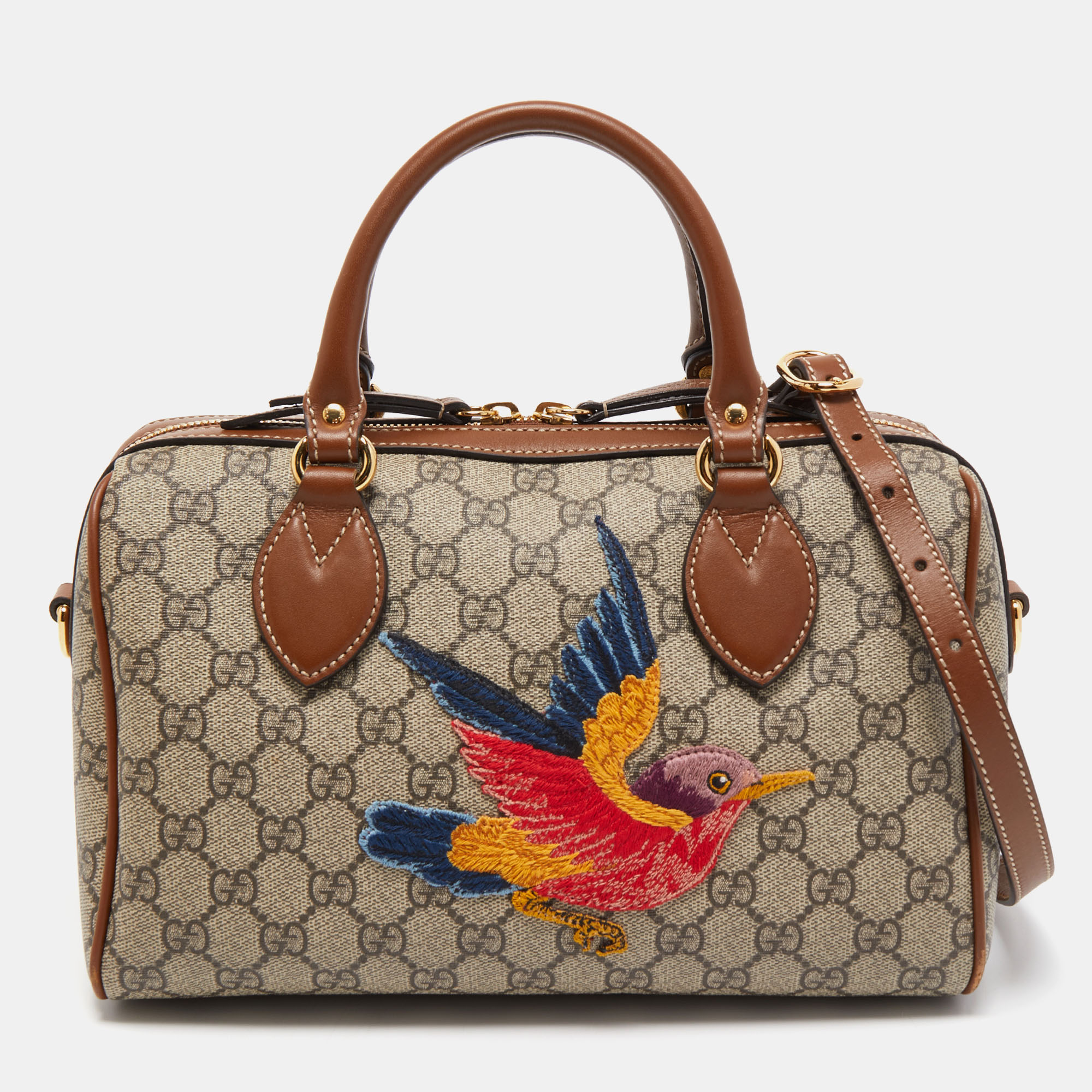 Gucci Beige/Brown GG Supreme Canvas Limited Edition Bird Boston Bag Gucci