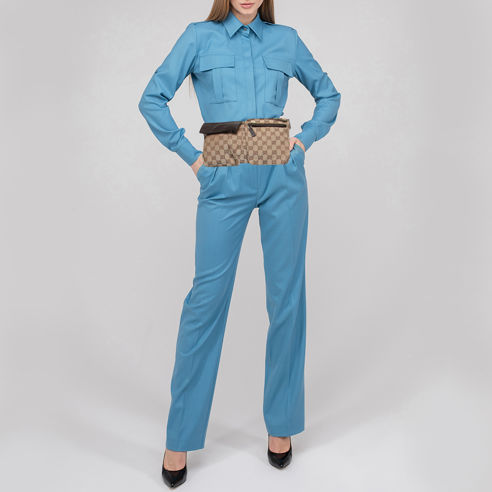 

Gucci Beige/Brown GG Canvas and Leather Double Pocket Belt Bag