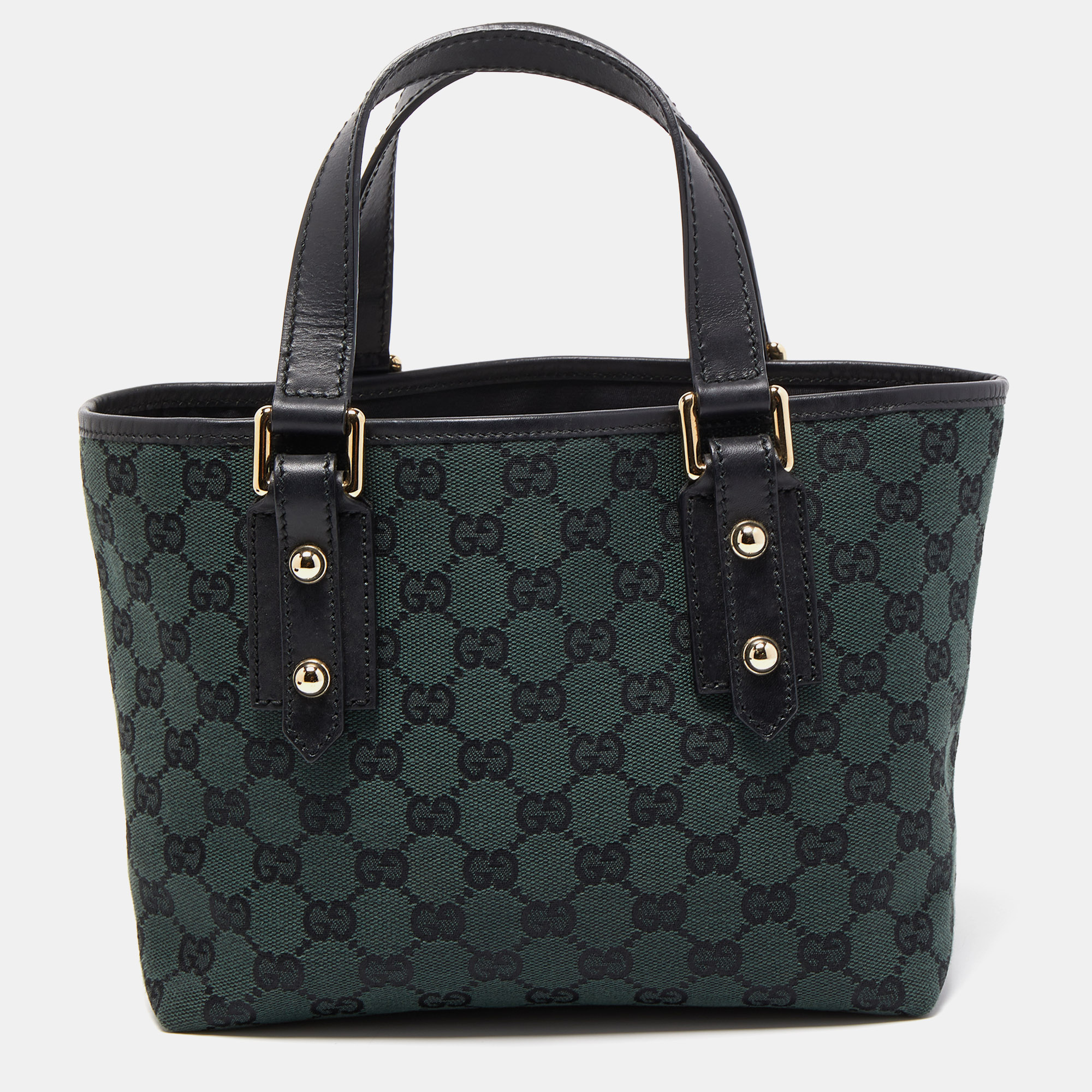 Pre Owned Gucci Green/Black GG Canvas and Leather Mini Tote