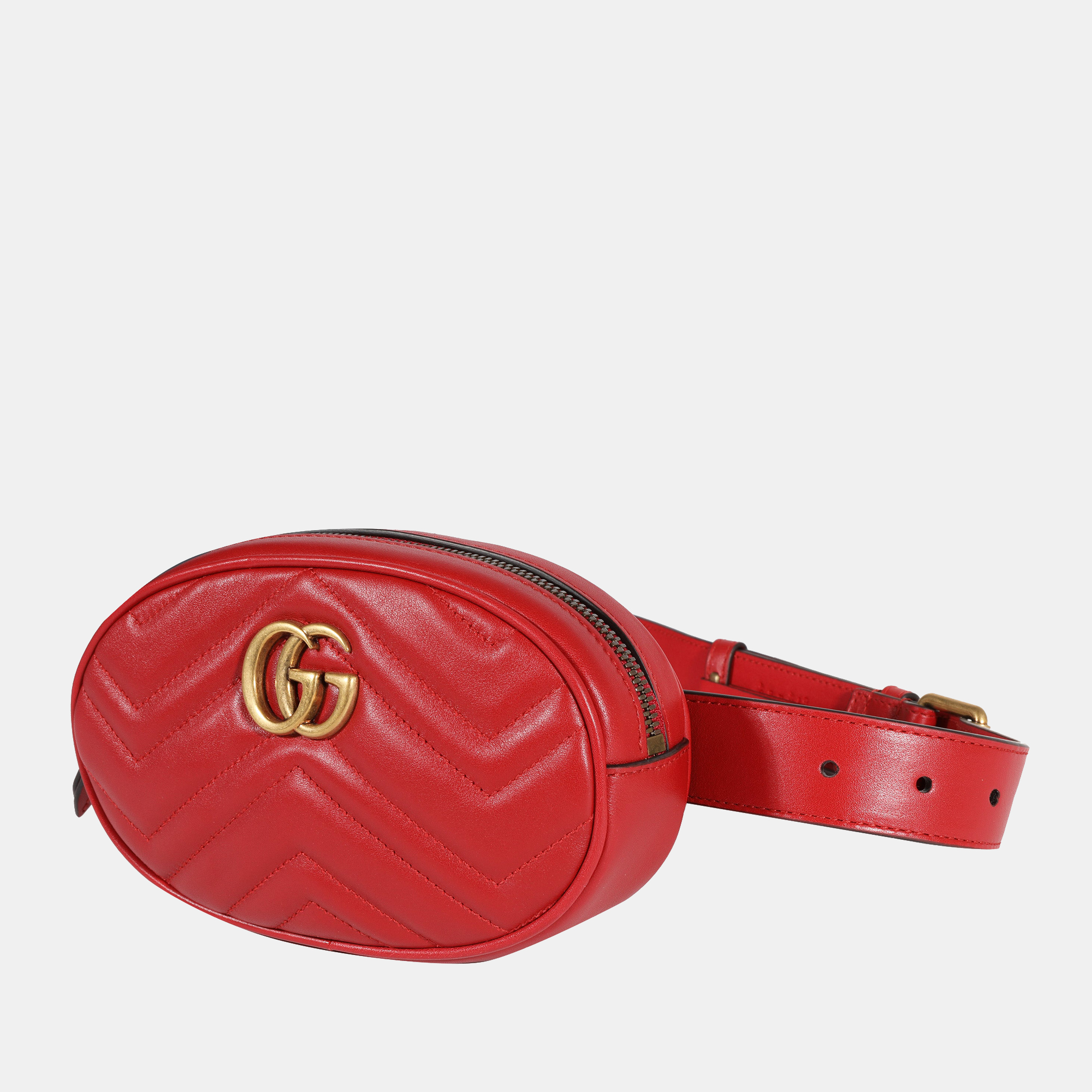 

Gucci Red Leather GG Marmont Belt Bag