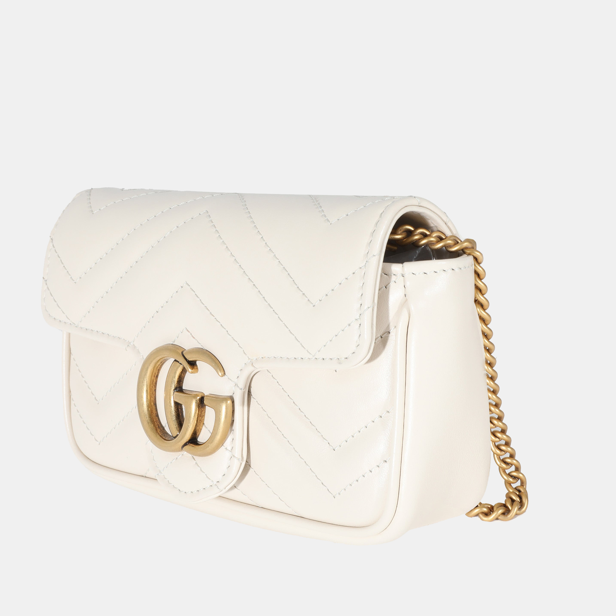 

Gucci White Leather Super Mini GG Marmont Bag