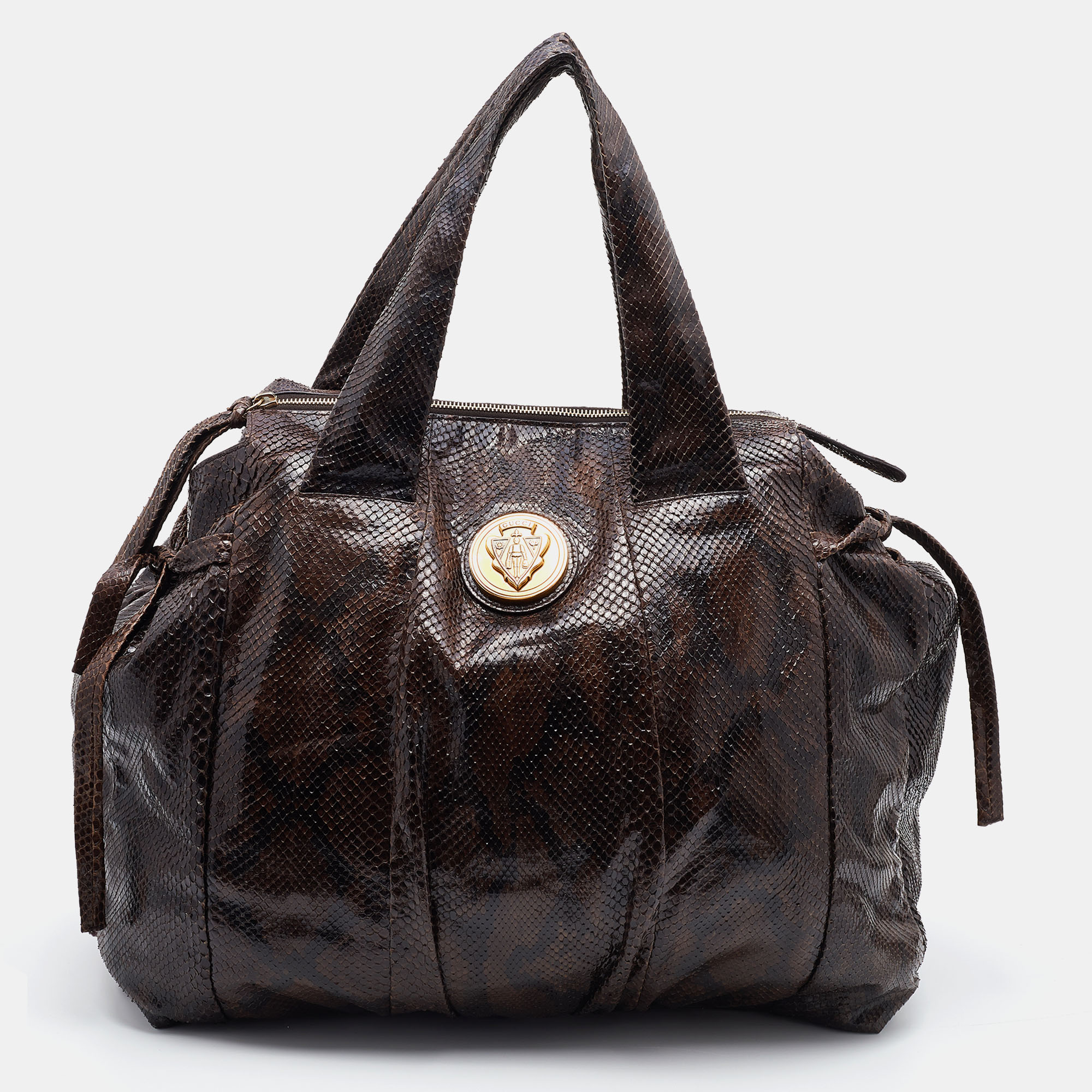 Pre-owned Gucci Brown Python Large Hysteria Tote
