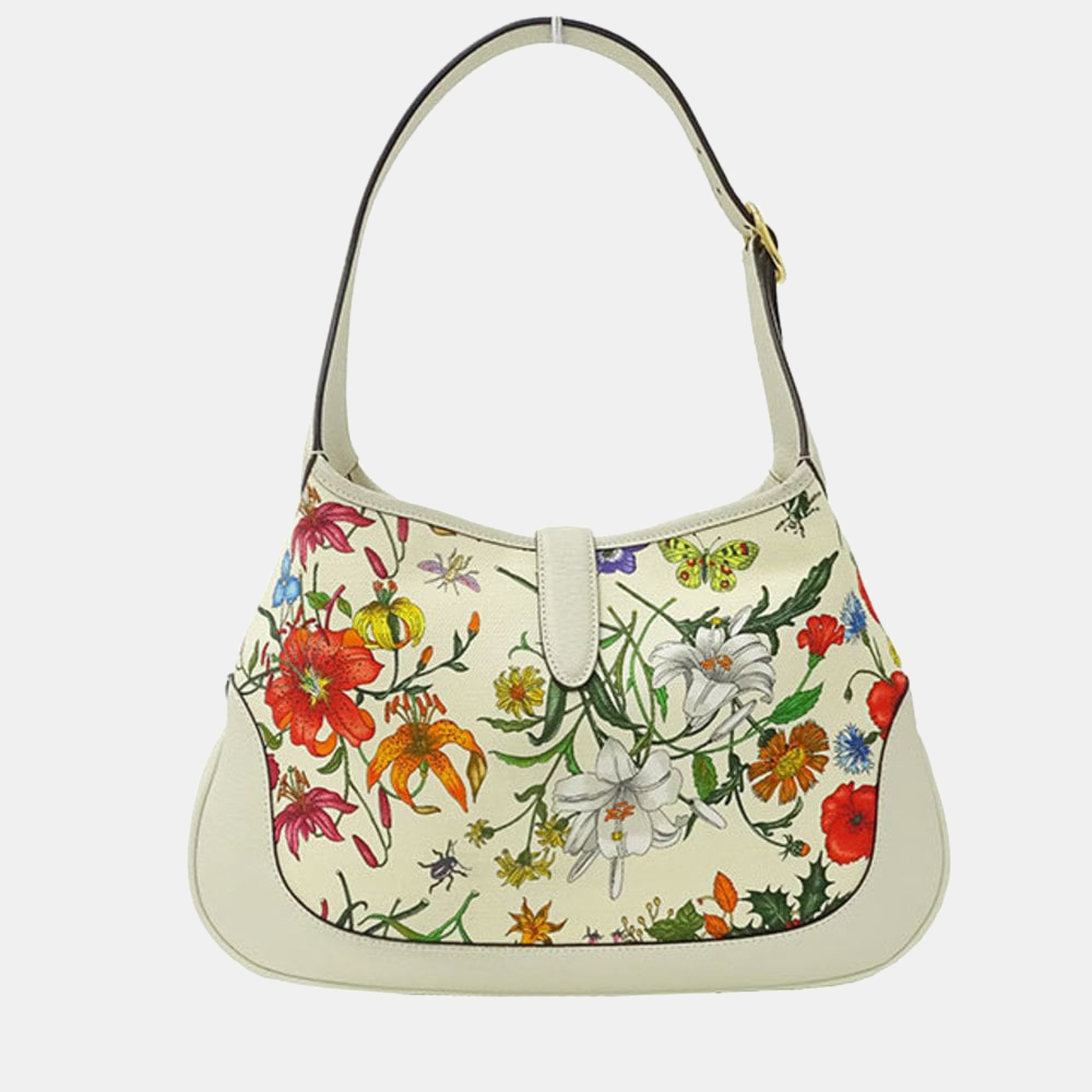 

Gucci White Canvas Medium Flora Jackie Hobo Bag