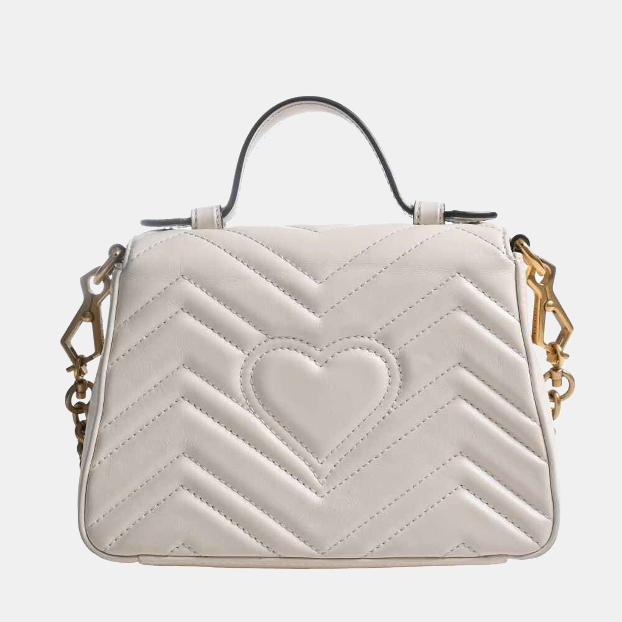 

Gucci White Leather Mini GG Marmont Top Handle Bag