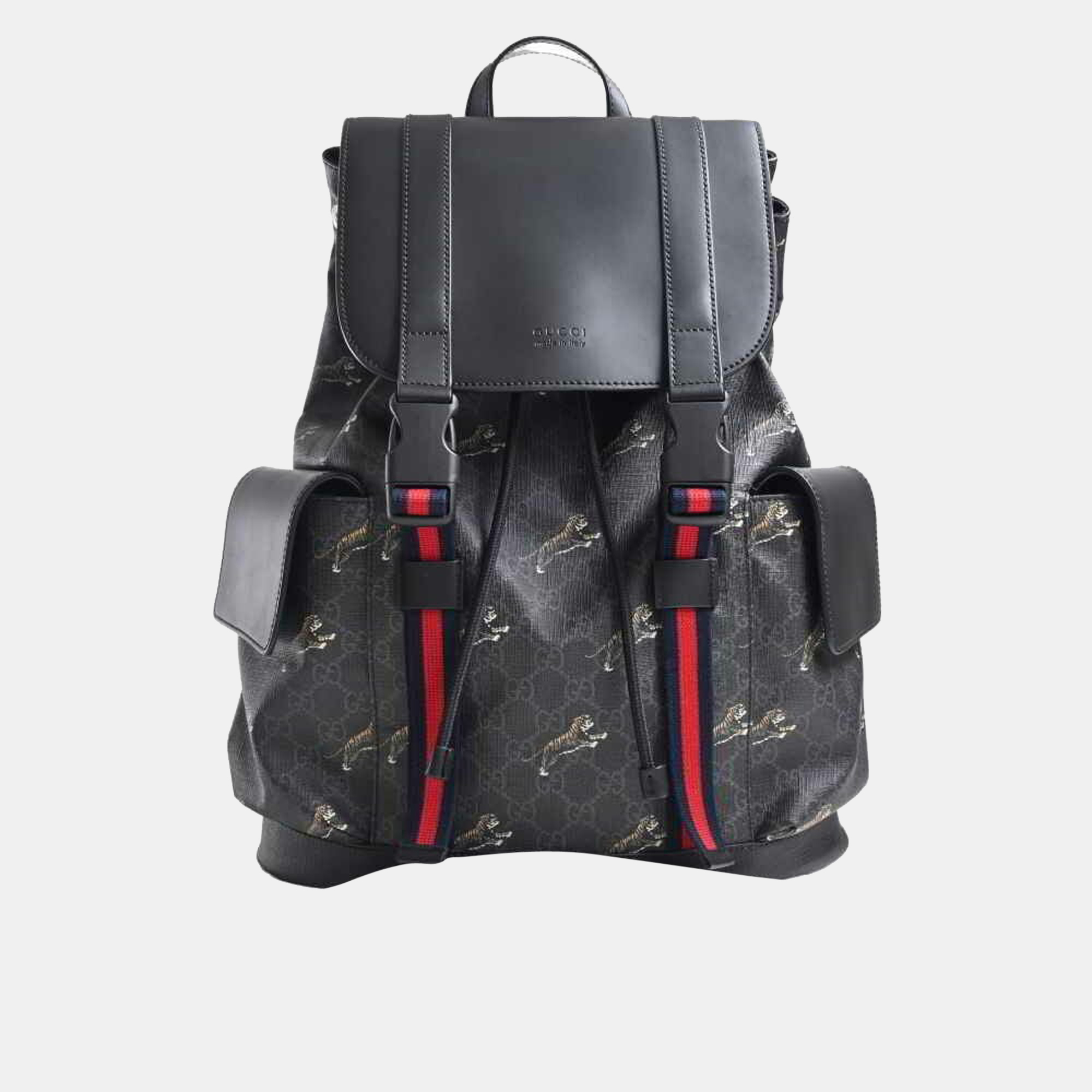 

Gucci Black Leather PVC Supreme Tiger Backpack