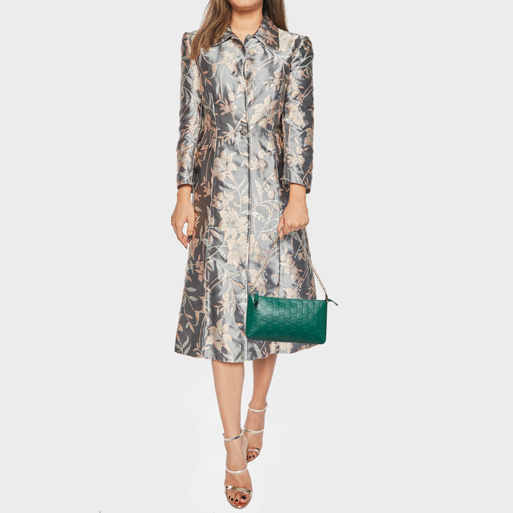

Gucci Green Guccissima Leather Zip Chain Clutch