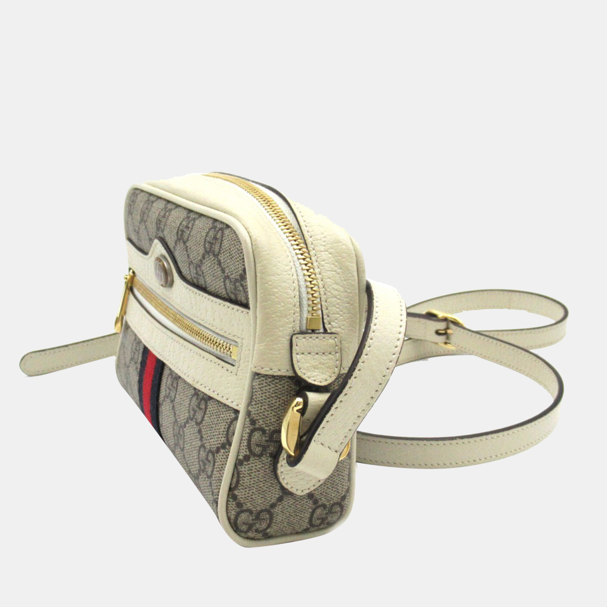 

Gucci White Canvas and Leather Web Ophidia Mini Shoulder Bag, Beige