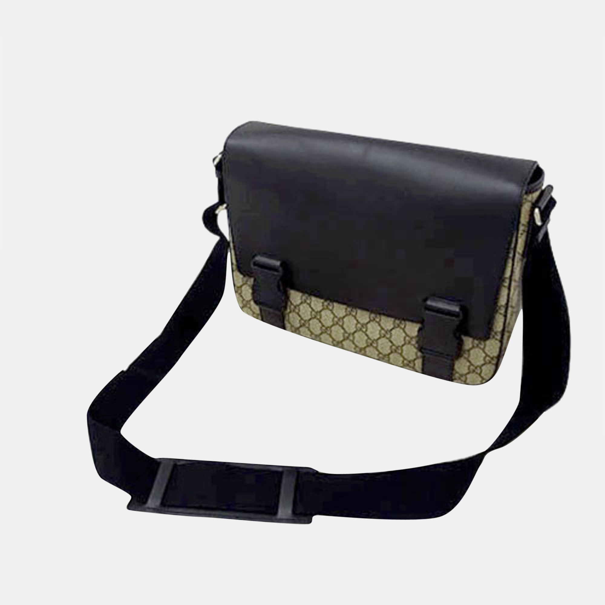 

Gucci Beige/Black GG Canvas and Leather Double Buckle Flap Messenger Bag