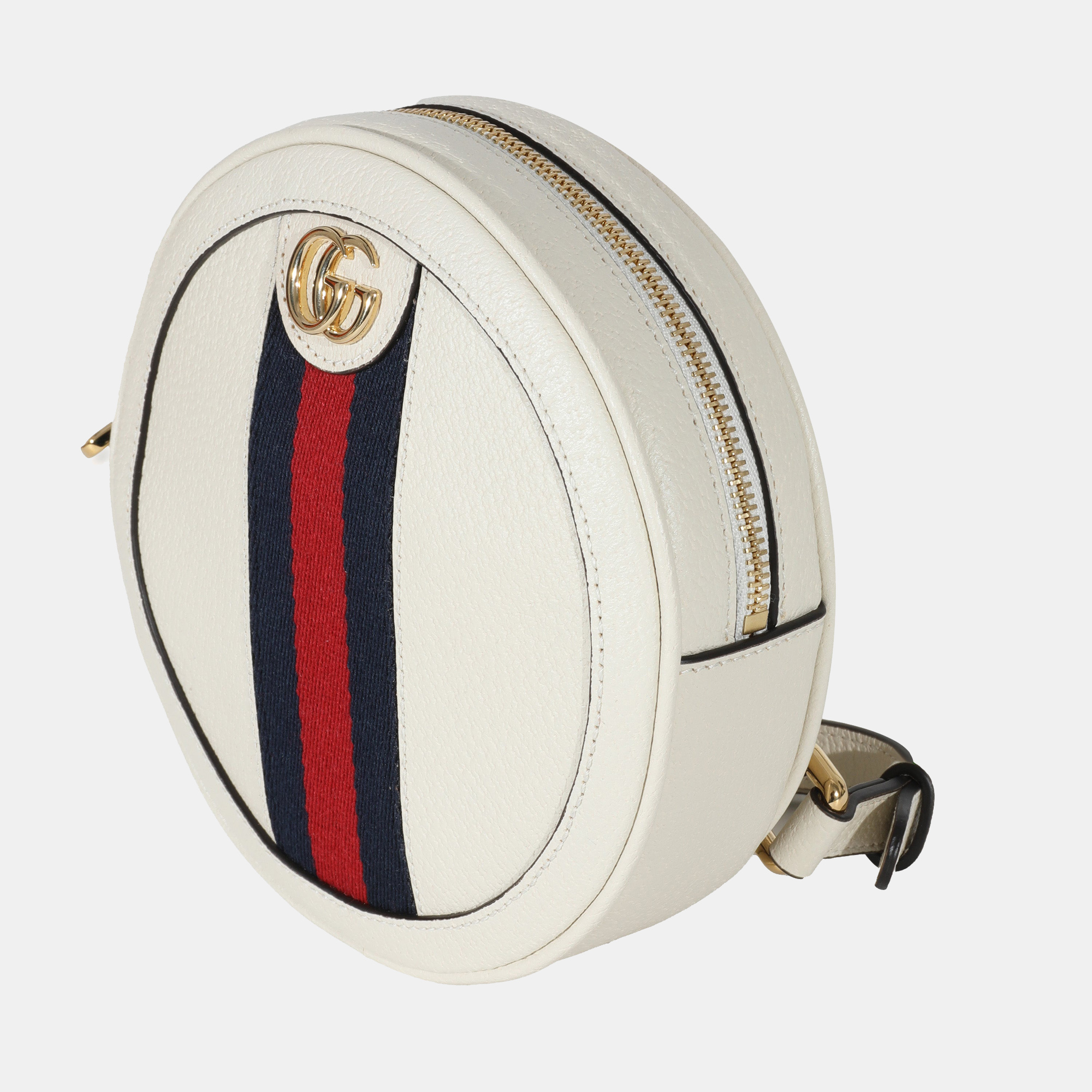 

Gucci White Calfskin Web Mini Ophidia Round Backpack